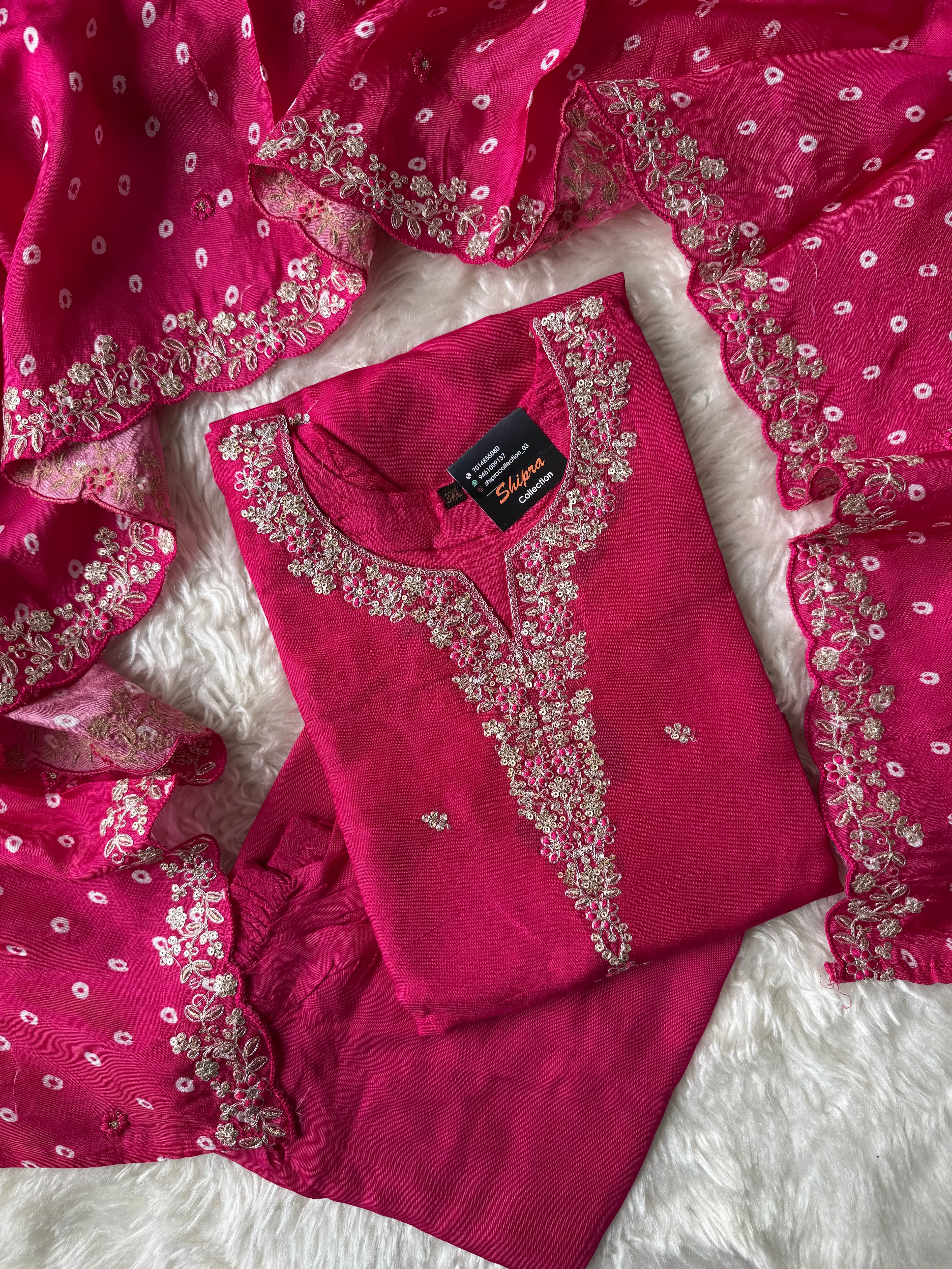 “Plus Size” Russian Silk Kurti Plazo Dupatta Set