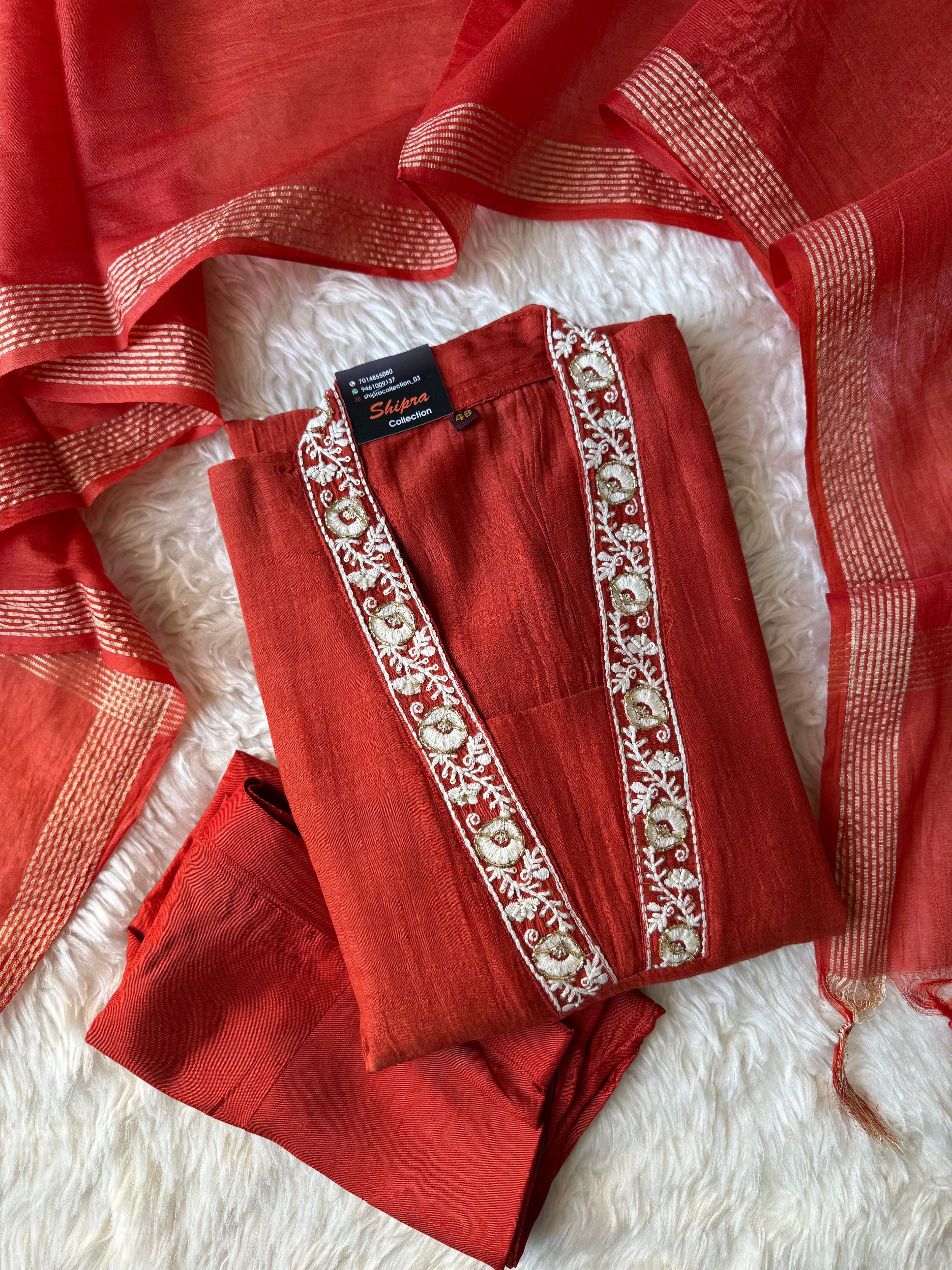 “Plus Size” Mul Chanderi Kurti Pant Dupatta Set