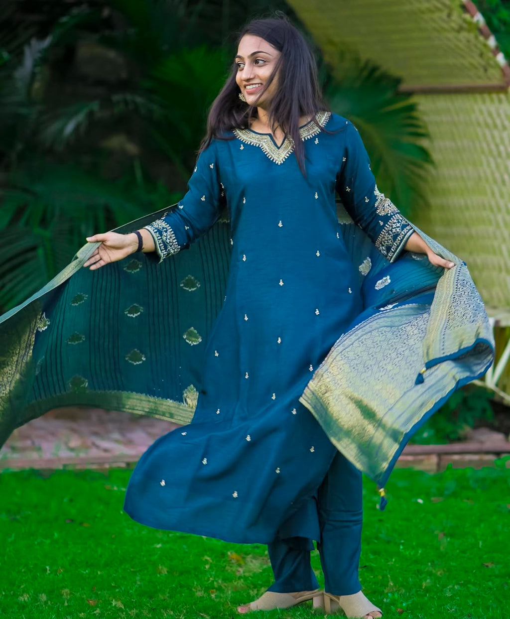 Pure Silk Kurti Pant Dupatta Set