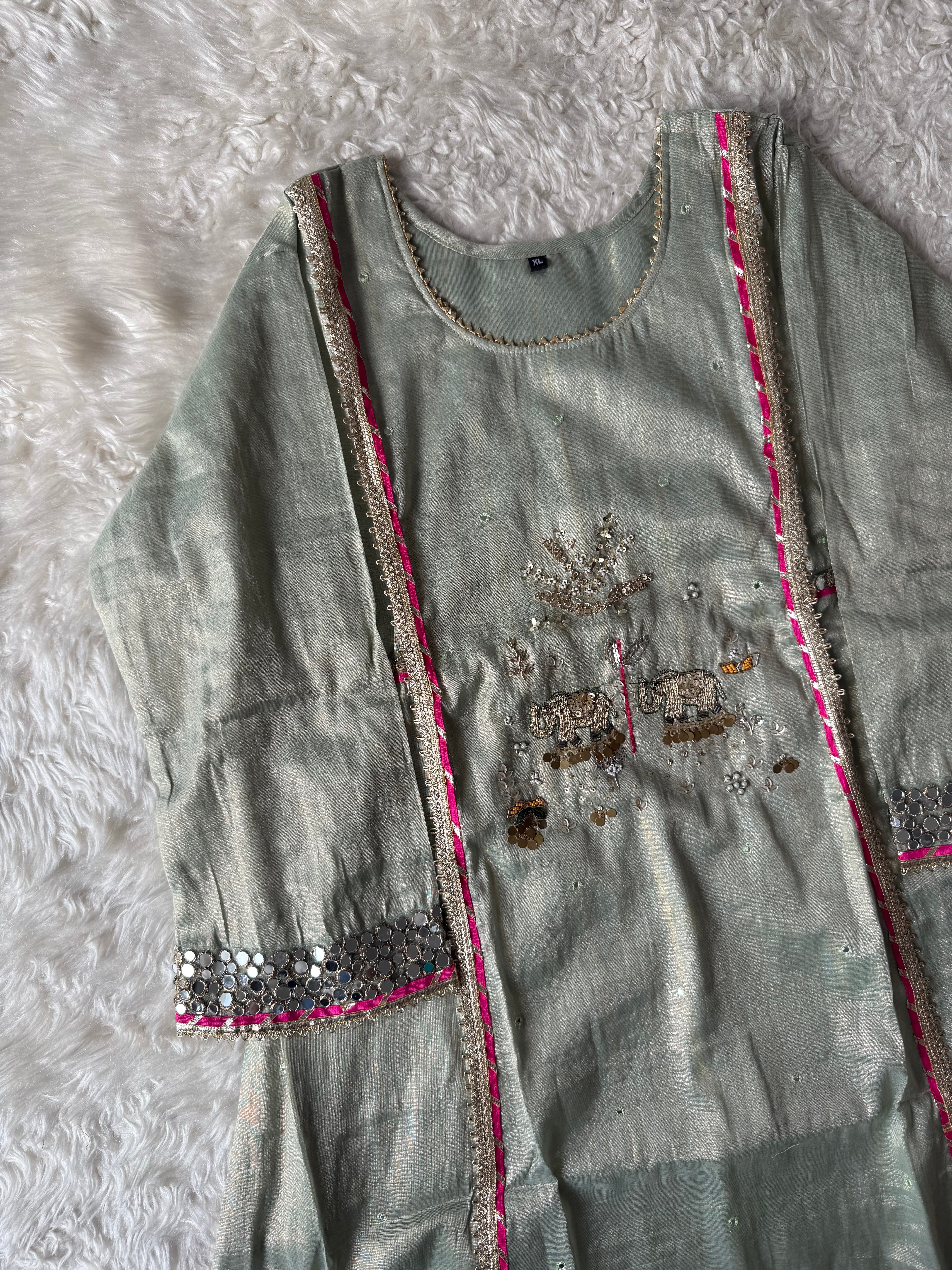 Tissue Shimmer Kurti Pant Dupatta Set