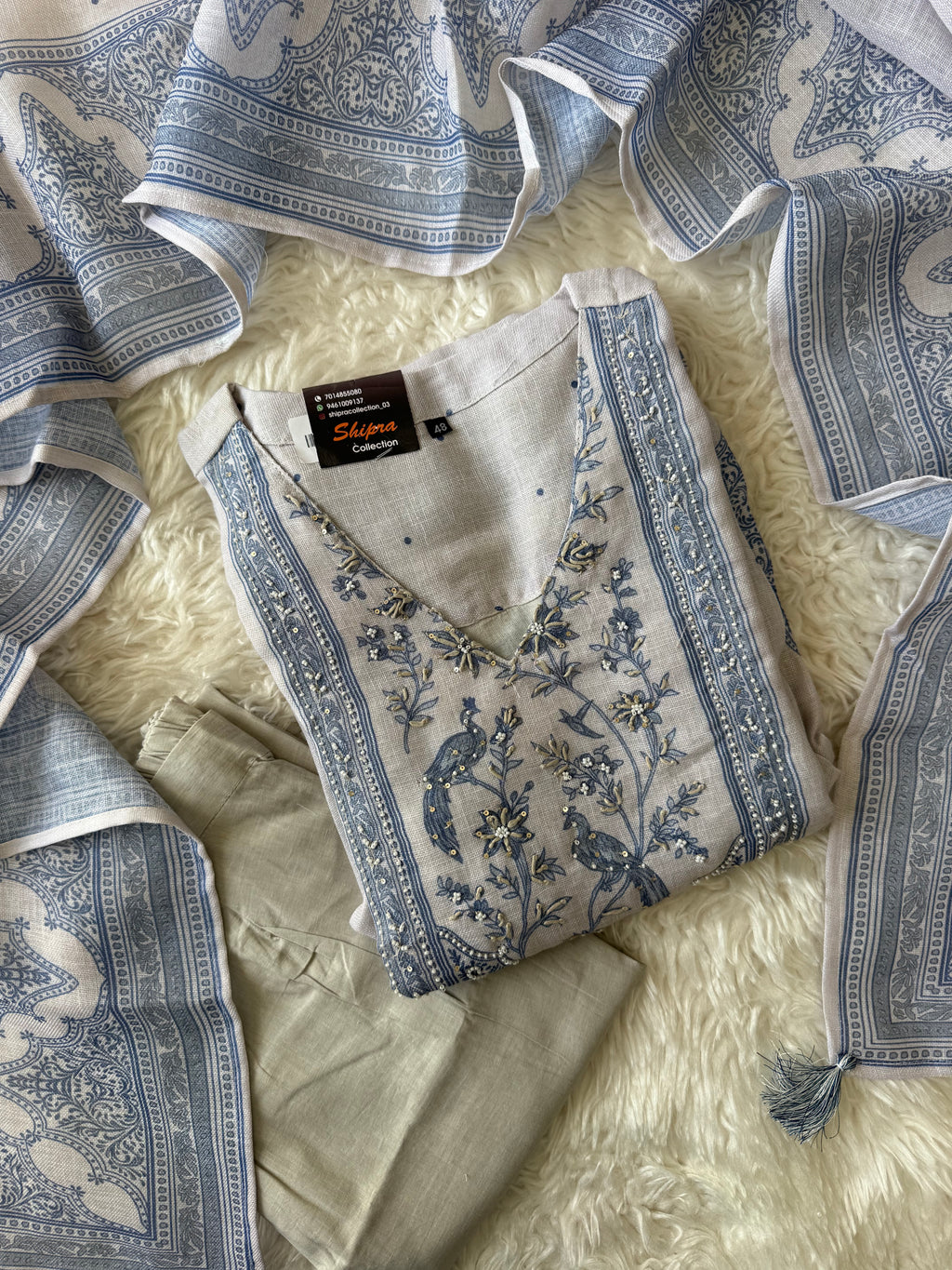 “Plus Size” Linen Kurti Pant Dupatta Set