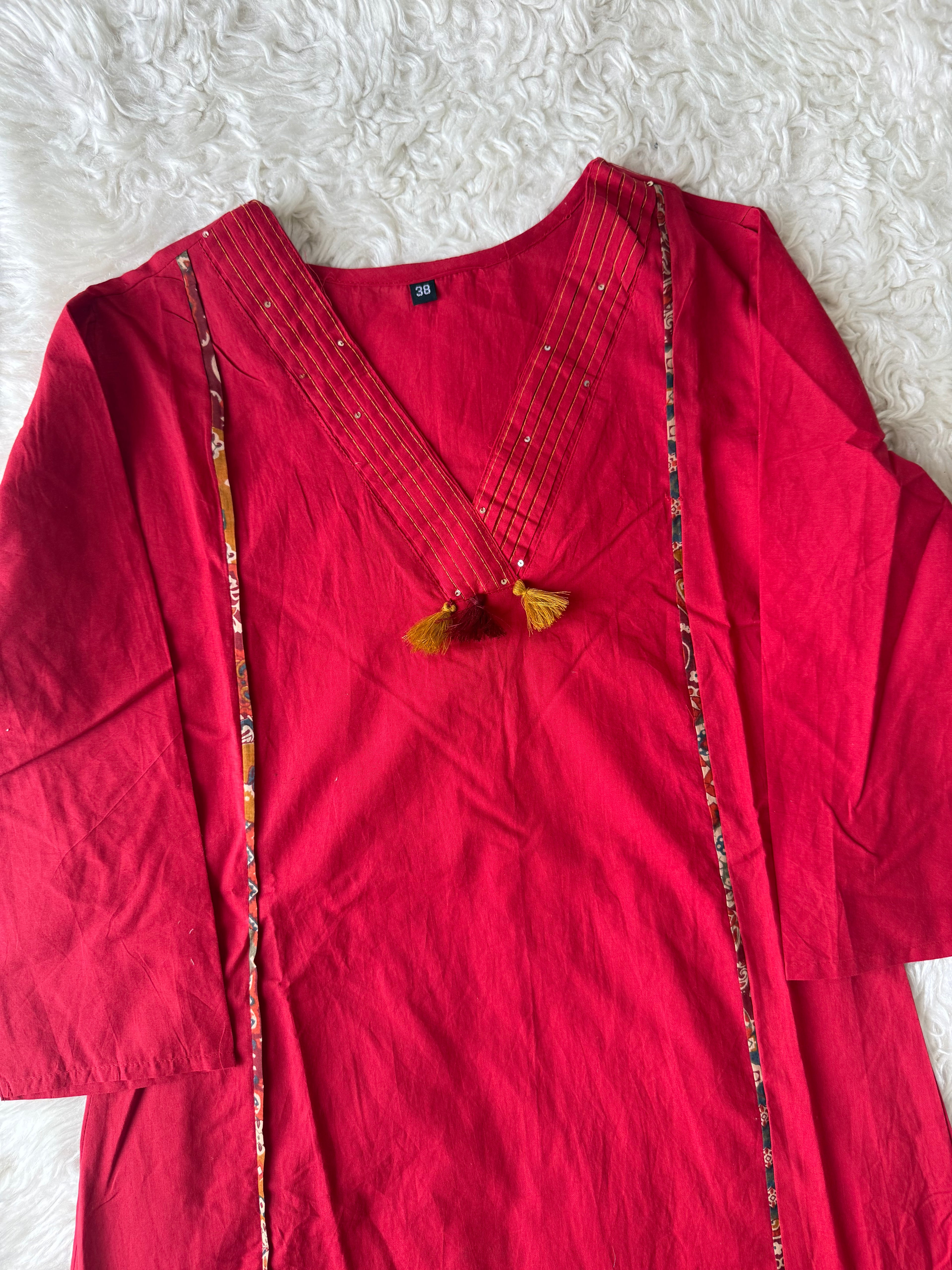 Pure Cotton Aline Kurti Plazo Dupatta Set