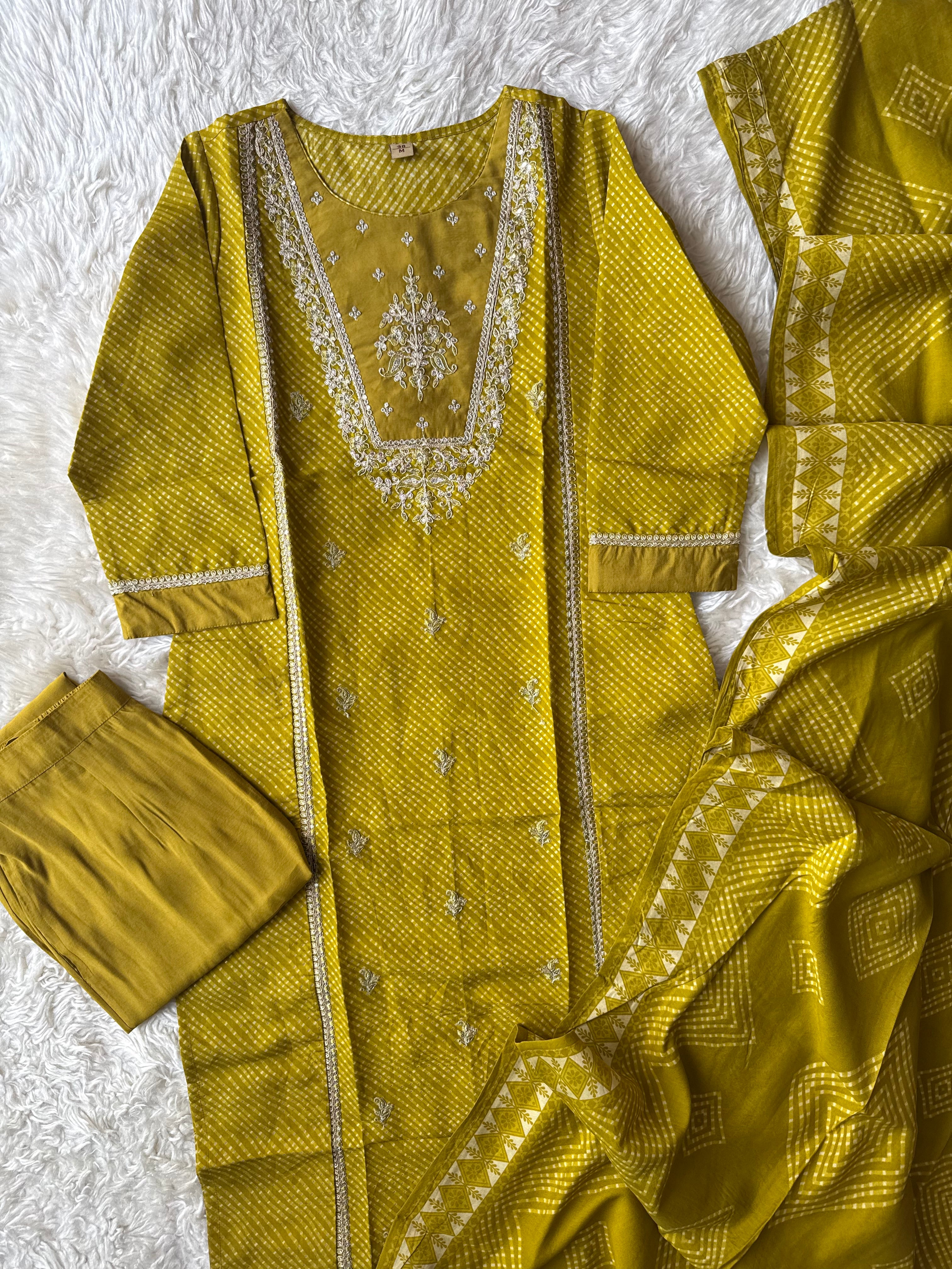 Pure Muslin Silk Kurti Pant Dupatta Set