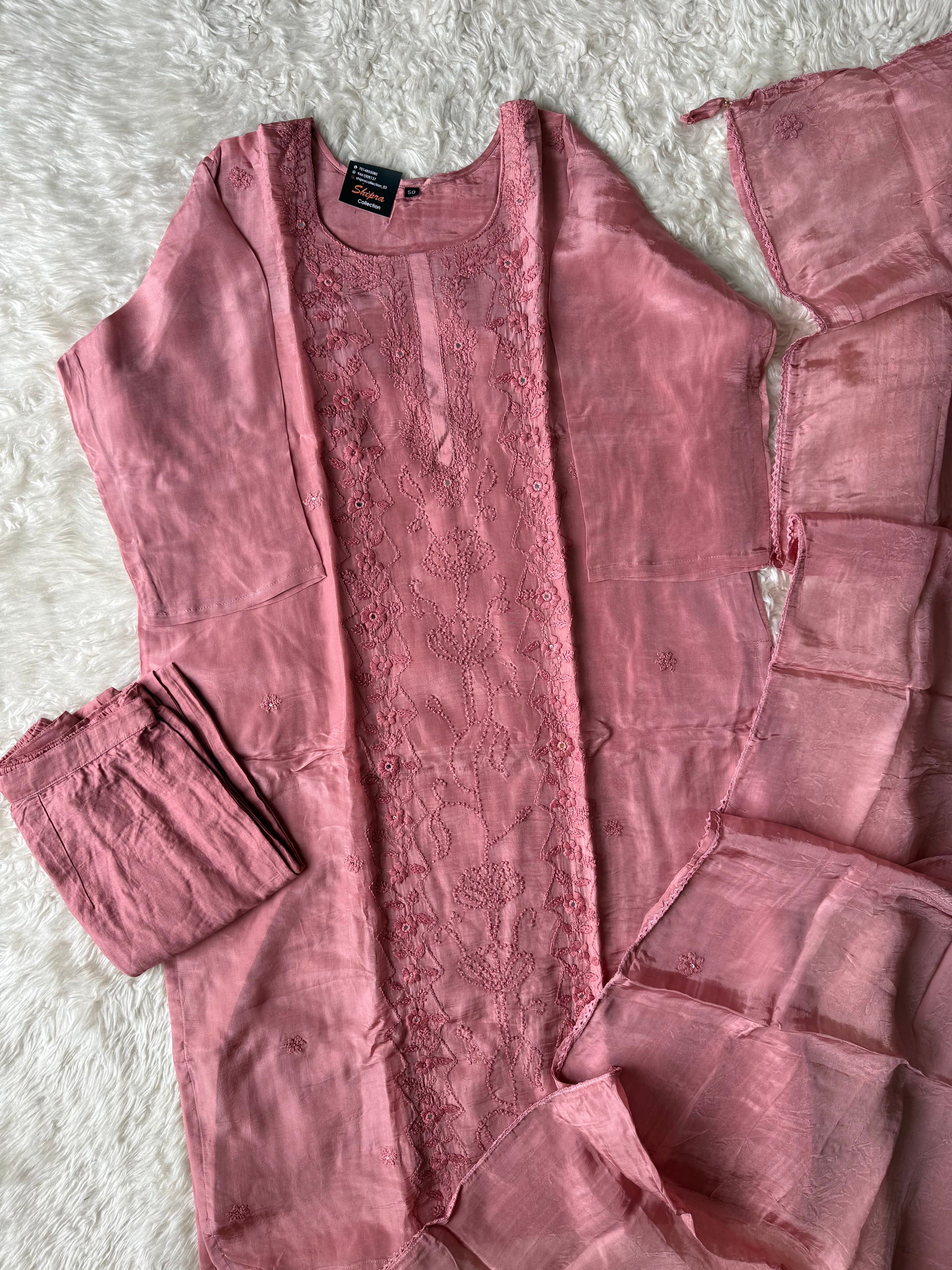 “ Plus Size” Premium Muslin Kurti Pant Dupatta Set