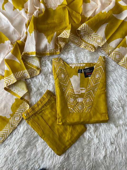 Russian Silk Kurti Pant Dupatta Set