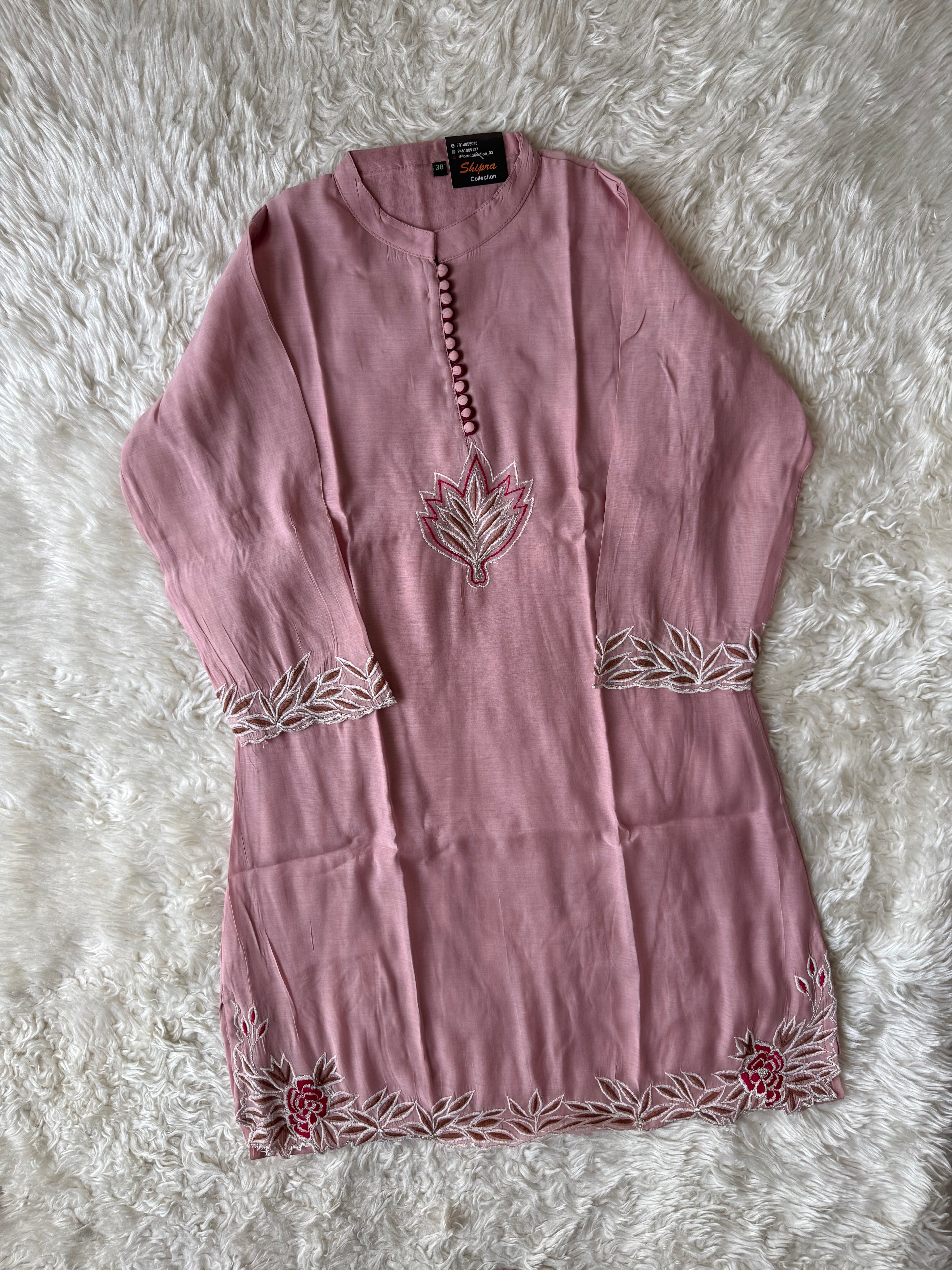 Mul Chanderi Aplique work Co-ord Set