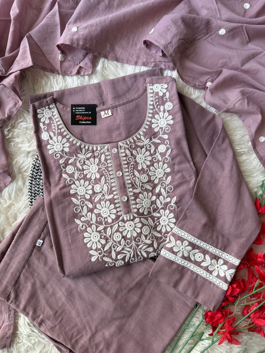 Khadi Cotton Kurti Pant Dupatta Set