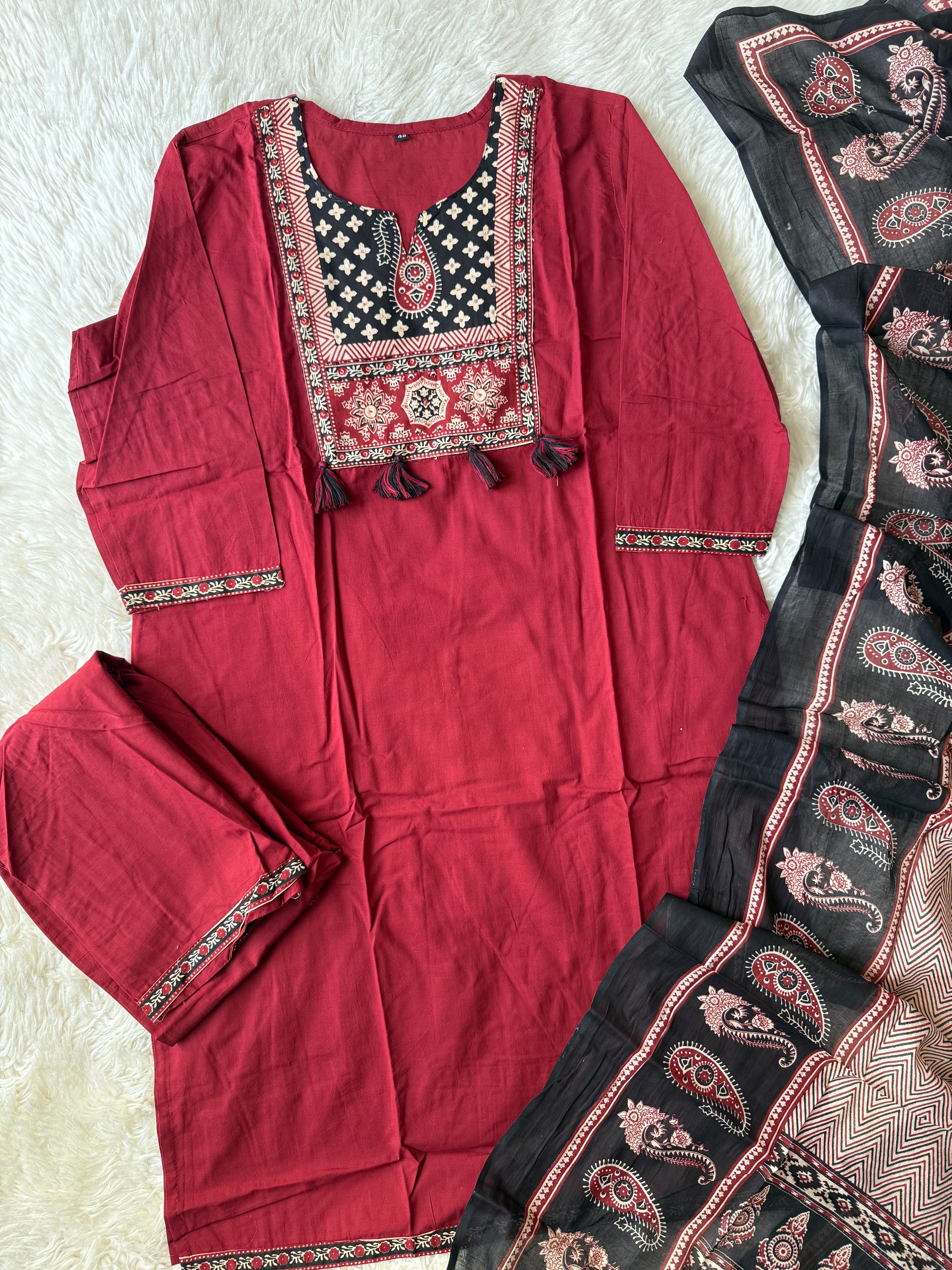 Pure Cotton Kurti Pant Dupatta Set