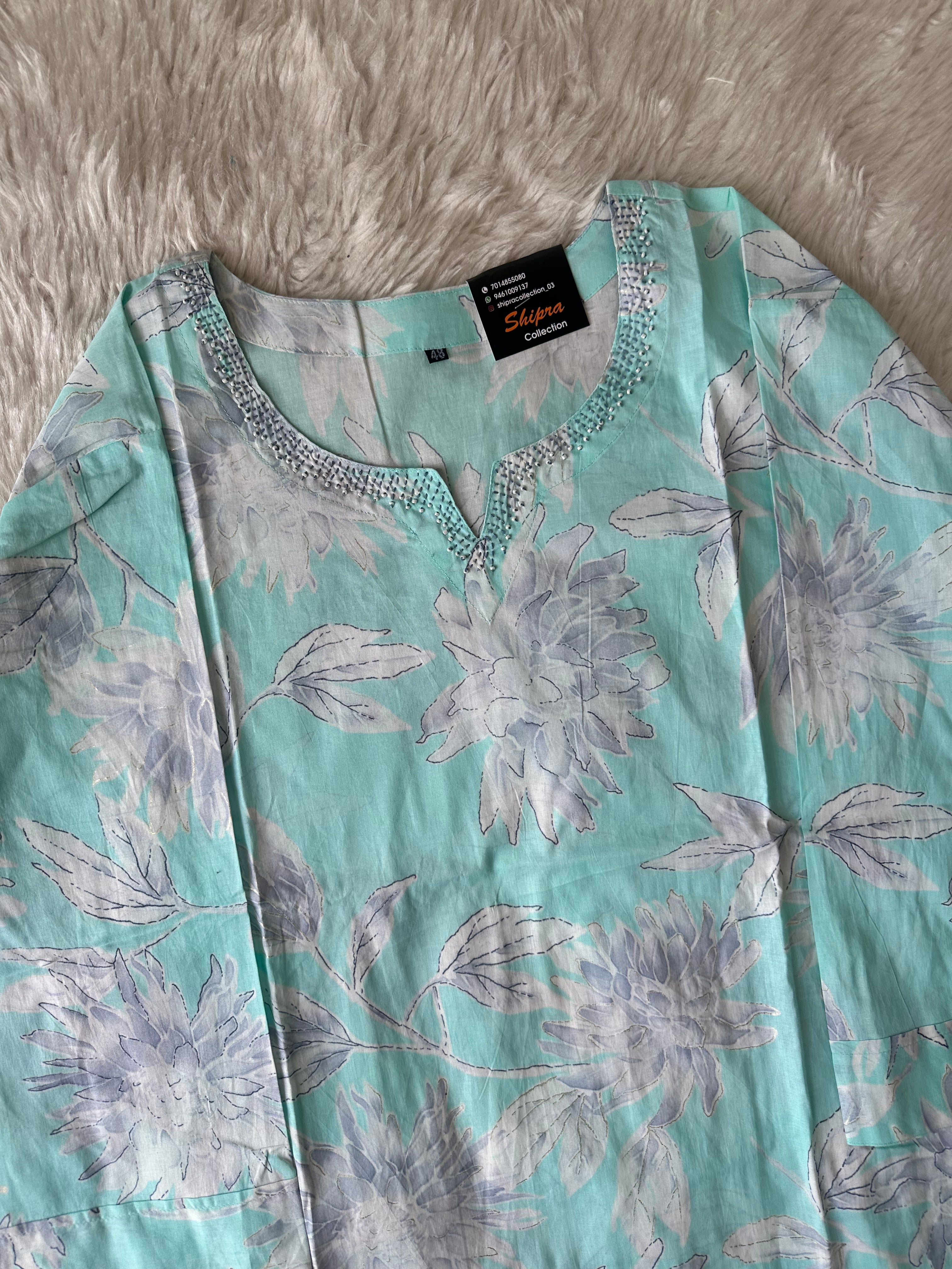 Breathable Cotton Kurti Pant Chiffon Dupatta Set