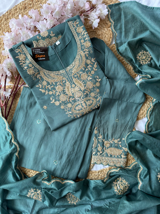 Muslin Silk Kurti Sharara Dupatta Set