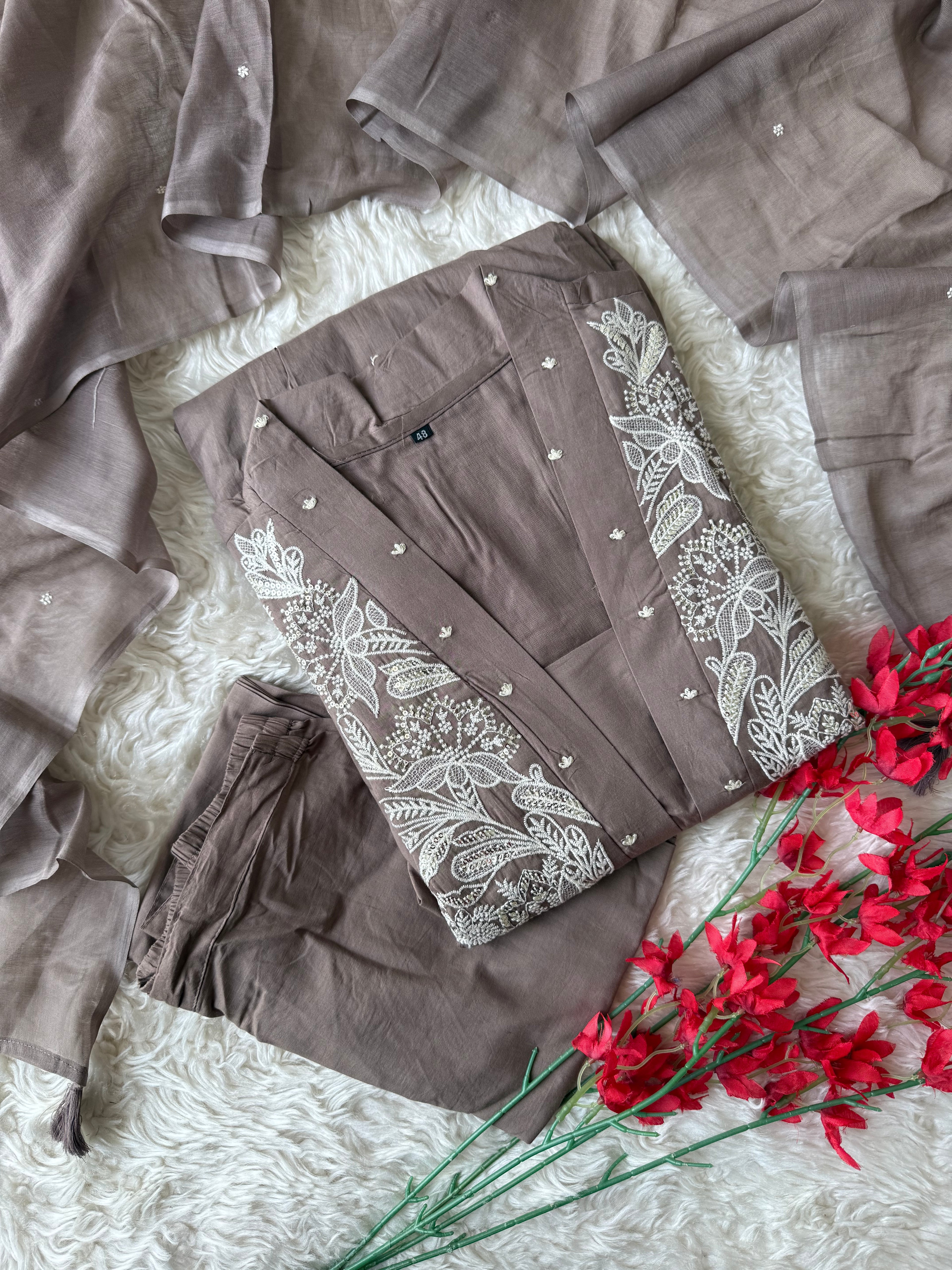 Mul Cotton FLARE Kurti Pant Dupatta Set