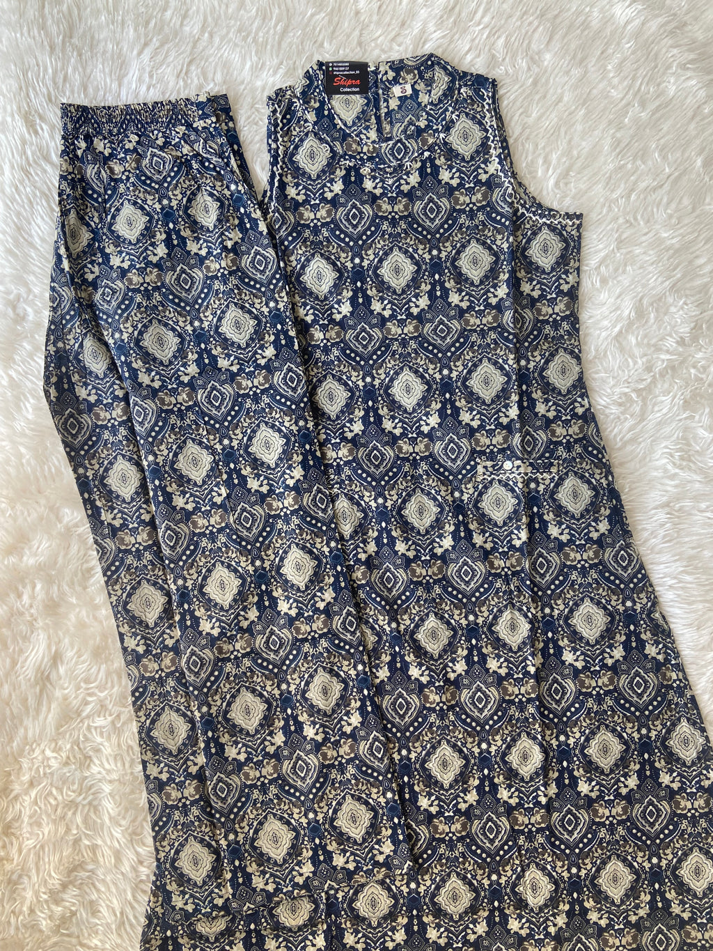 Pure Cotton Sleeveless Kurti Pant Set