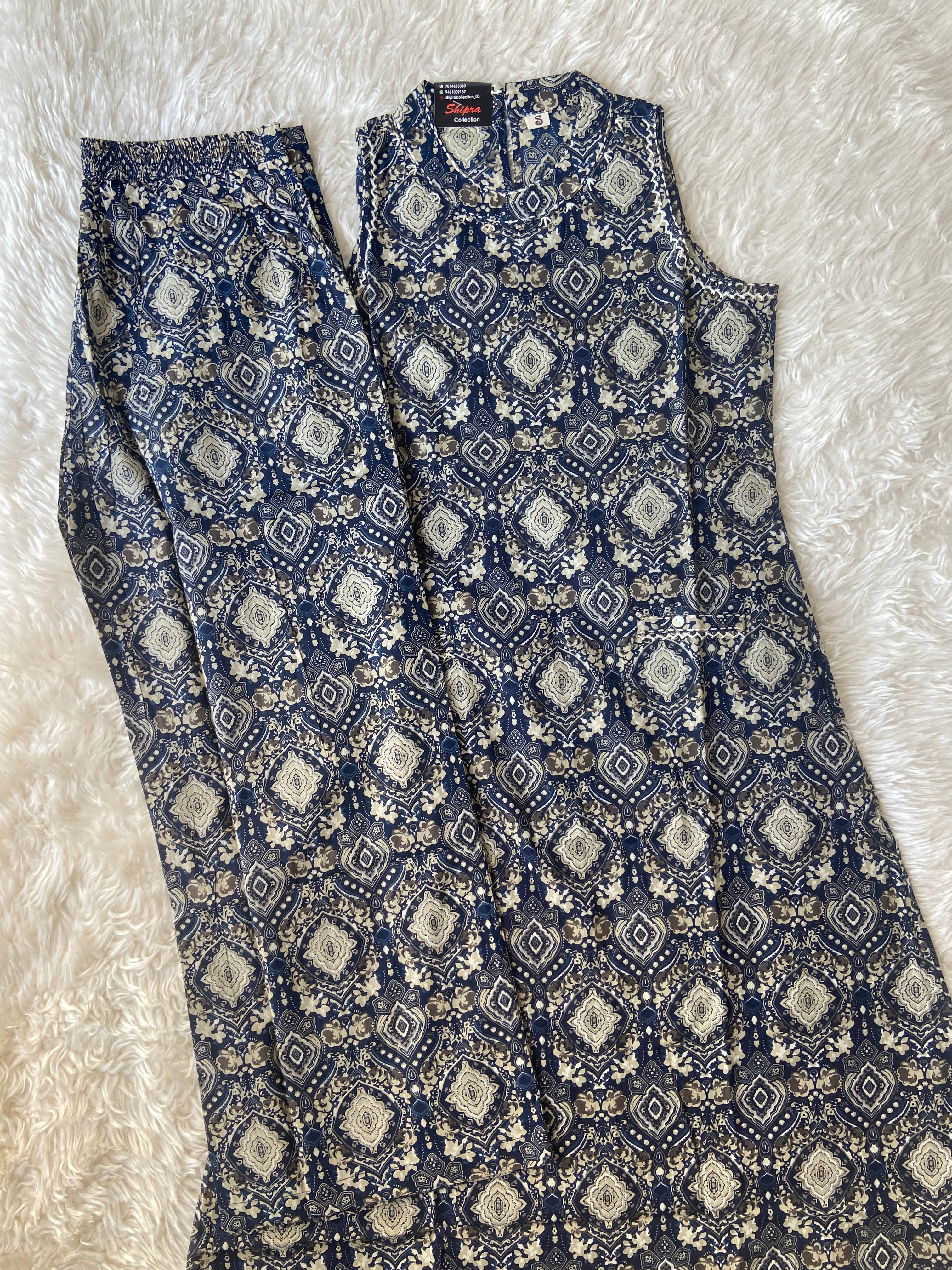 Pure Cotton Sleeveless Kurti Pant Set