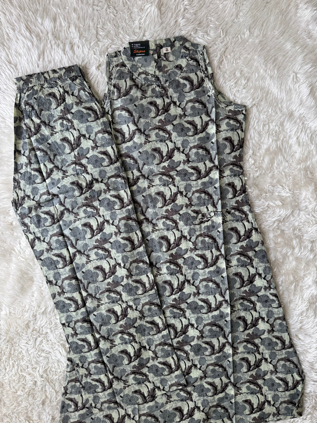 Pure Cotton Sleeveless Kurti Pant Set