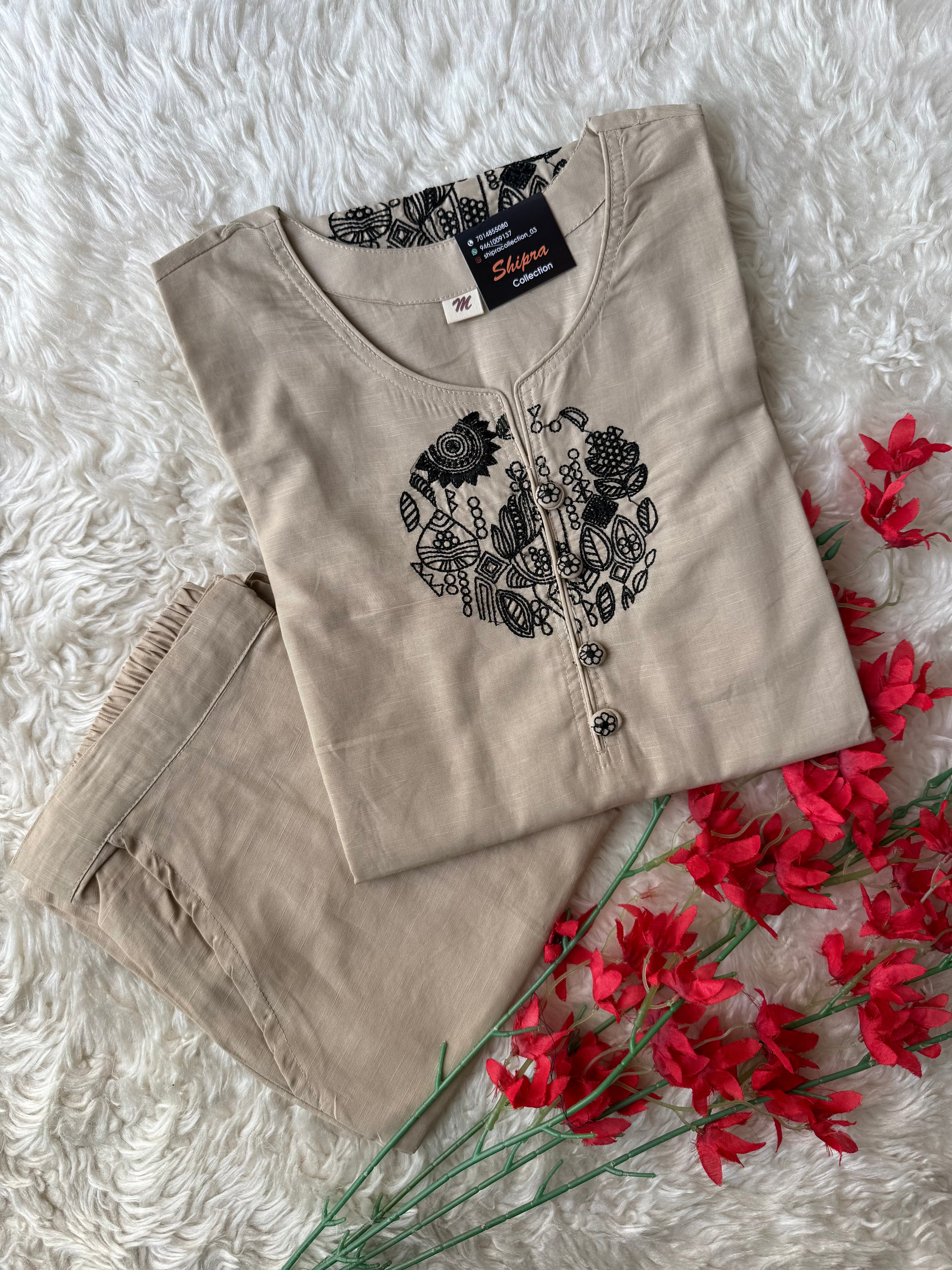 Slub Cotton Kurti Pant Set