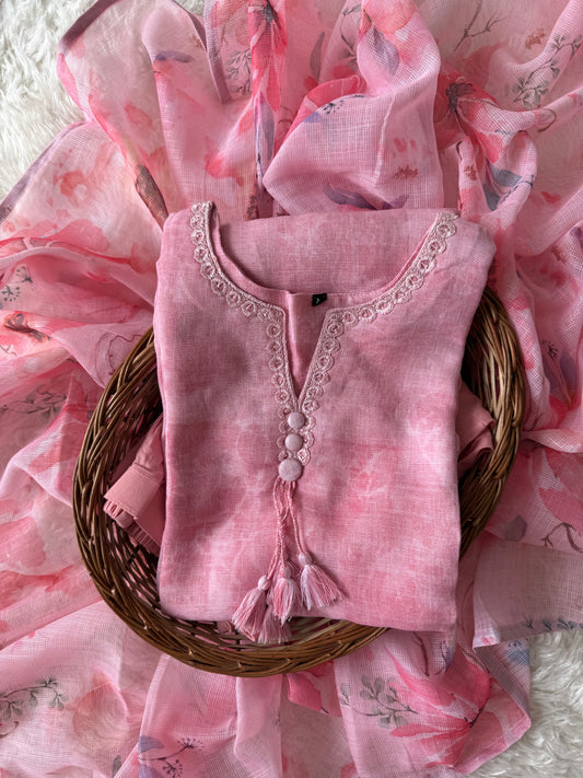 Linen Kurti Pant Dupatta Set