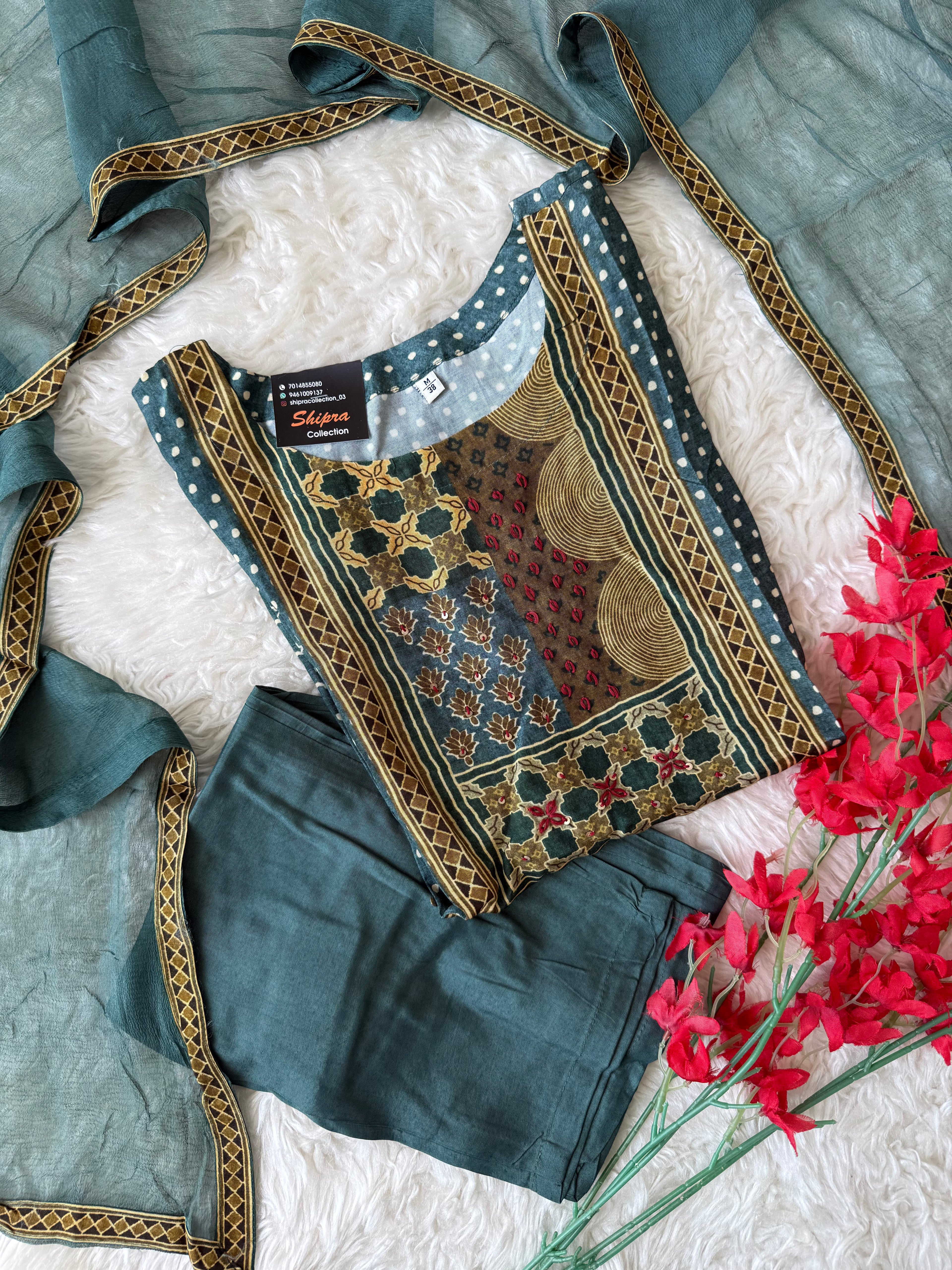 Premium Muslin Silk Kurti Pant Dupatta Set