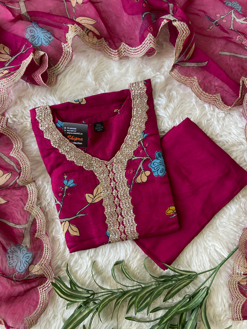 Russian Silk Kurti Pant Dupatta Set