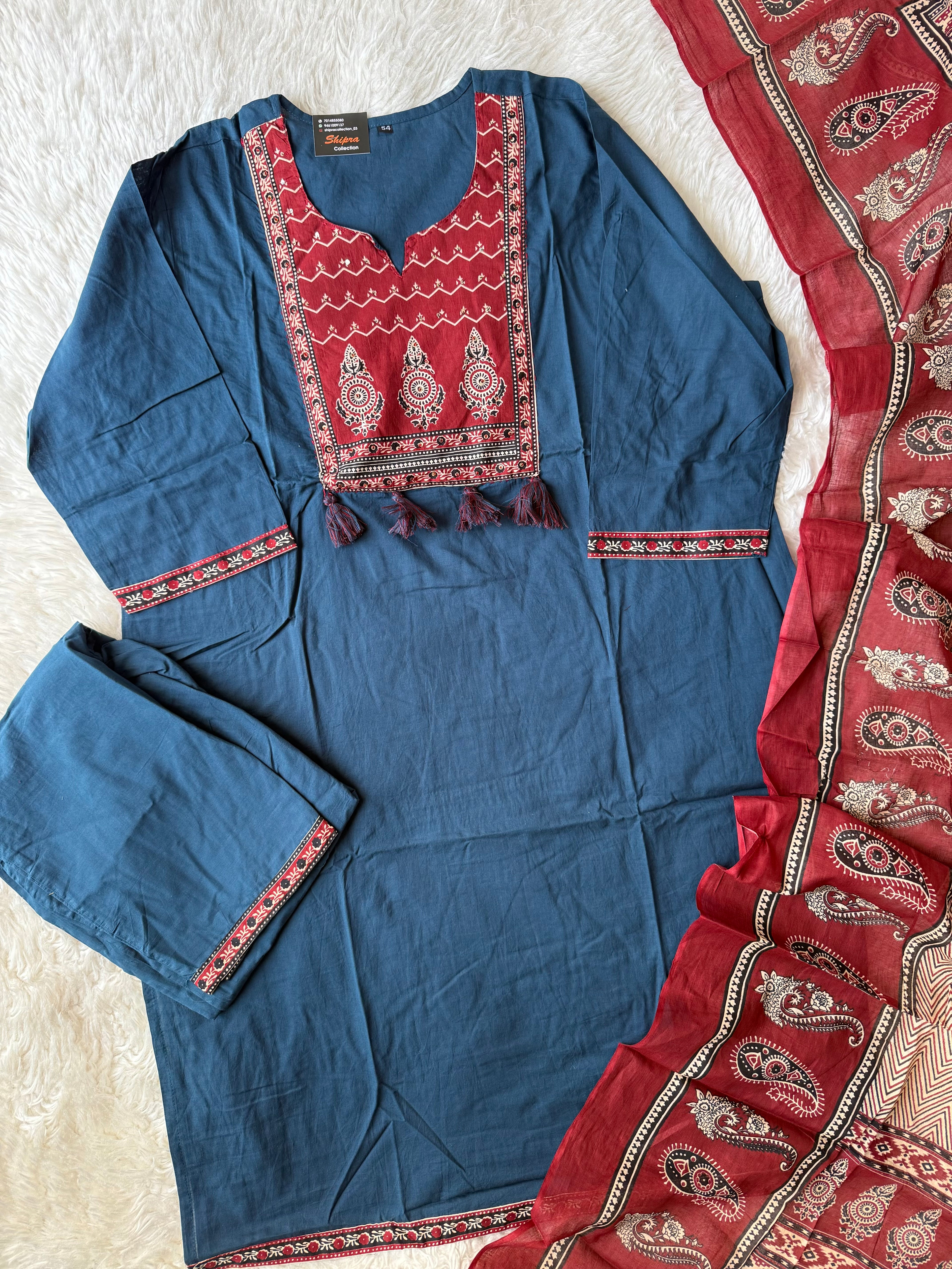 Pure Cotton Kurti Pant Dupatta Set