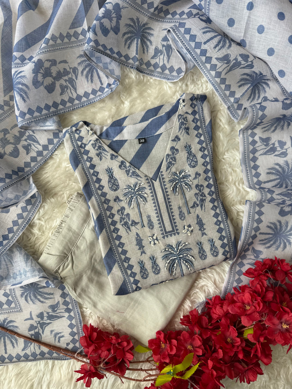 Linen Kurti Pant Dupatta Set