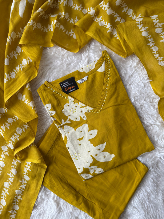 Premium Cotton Kurti Pant Dupatta Set