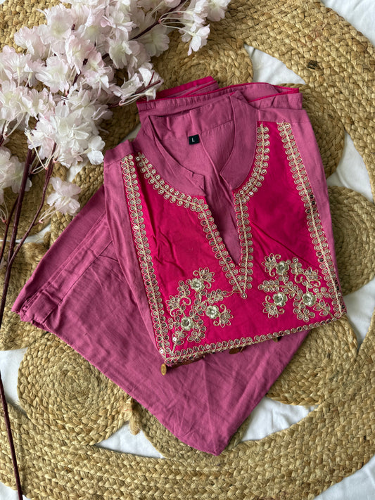 Cotton Thread Work Kurti Pant Set