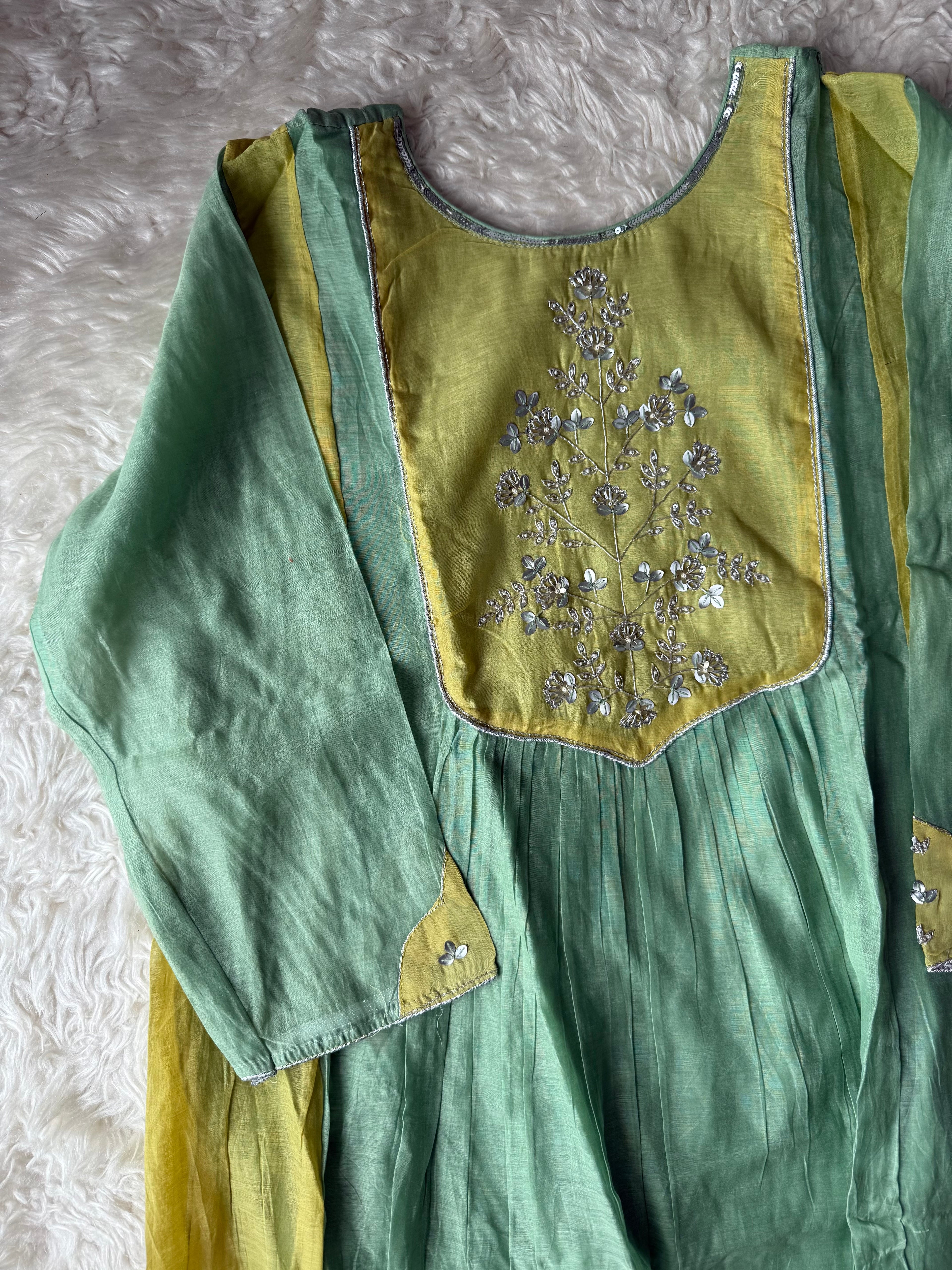 “Plus Size” Mul Chanderi Kurti Pant Dupatta Set