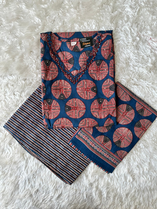 Breathable Cotton Kurti Pant Cotton Dupatta Set