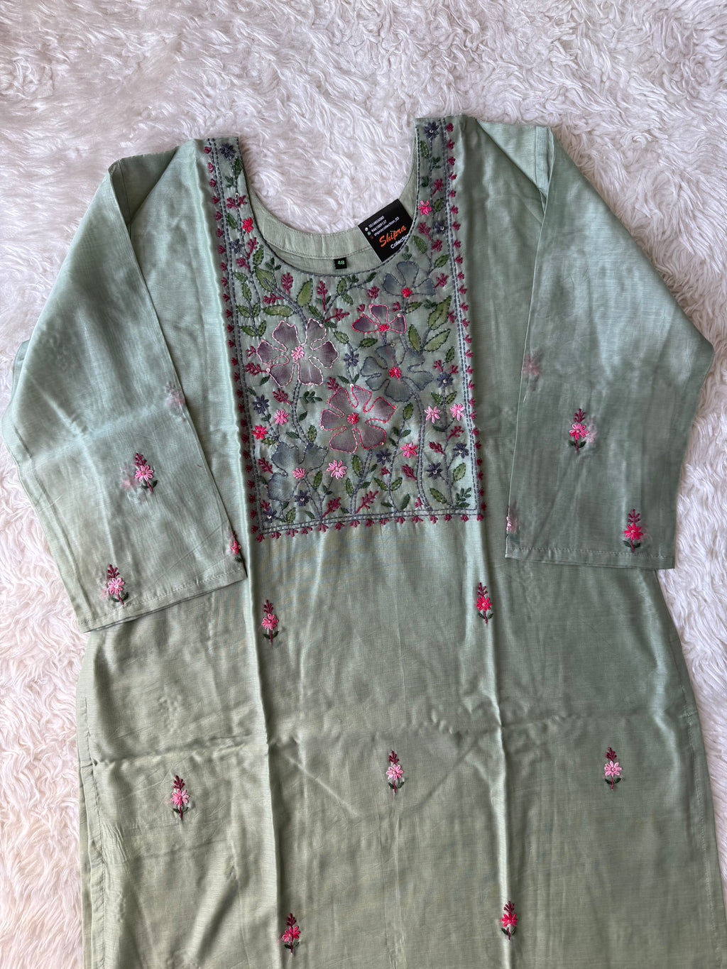 “Plus Size” Pure Chanderi Silk Kurti Pant Dupatta Set