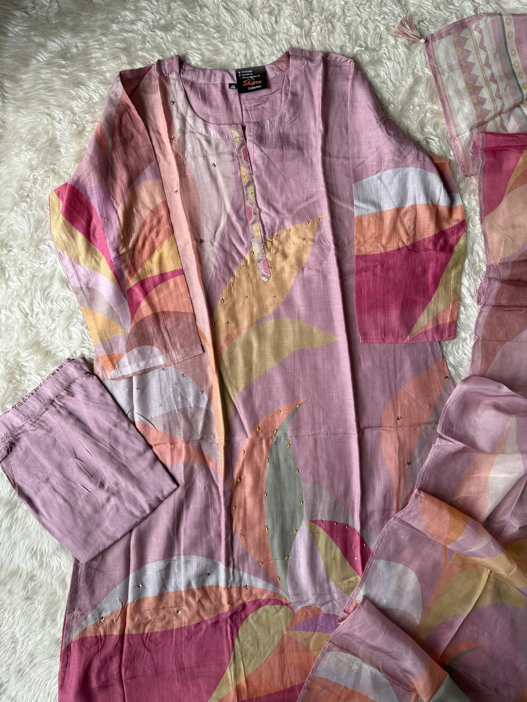 “ Plus Size” Butter Silk Kurti Pant Dupatta Set