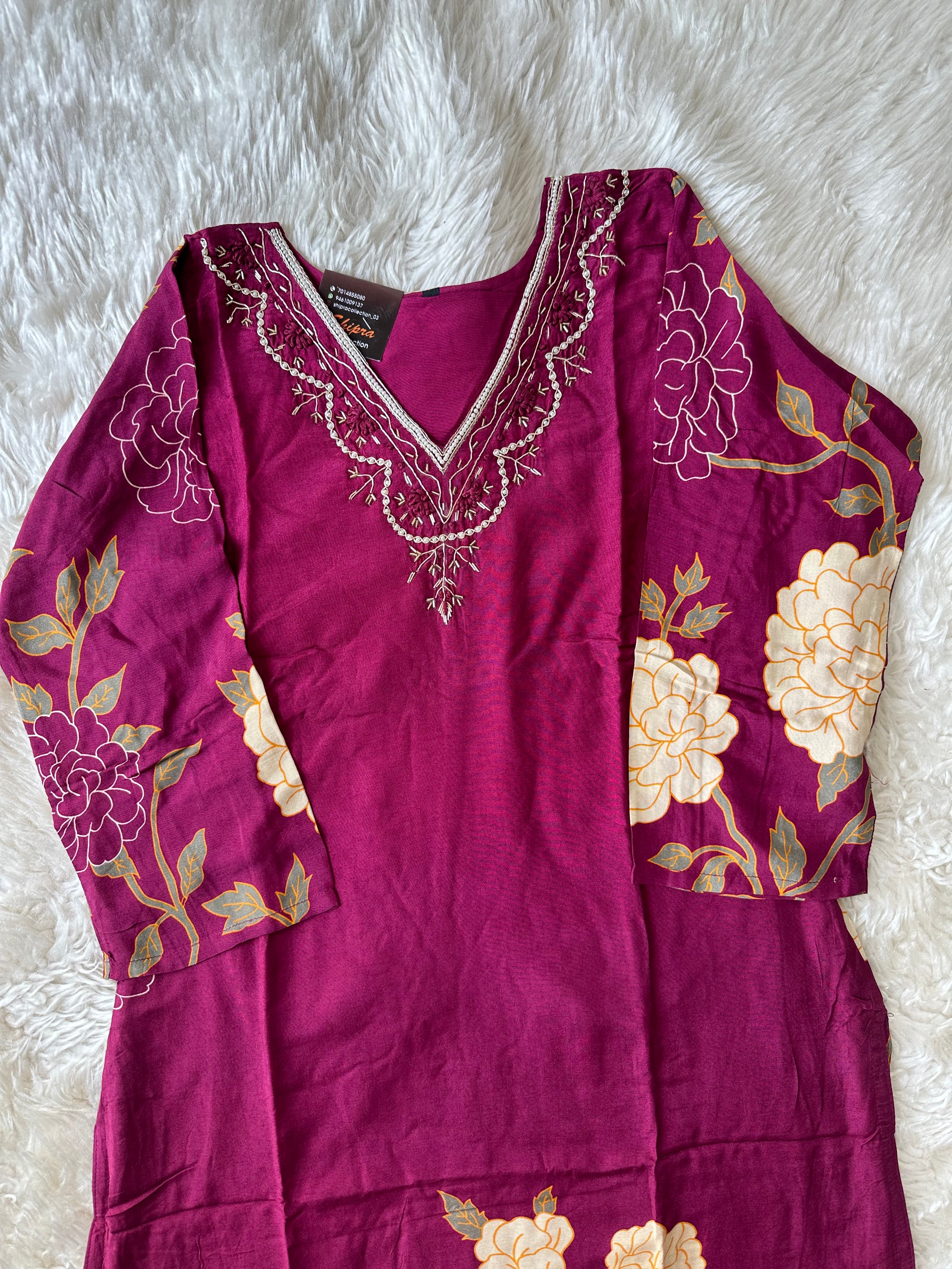 Pure Muslin Silk Kurti Pant Dupatta Set