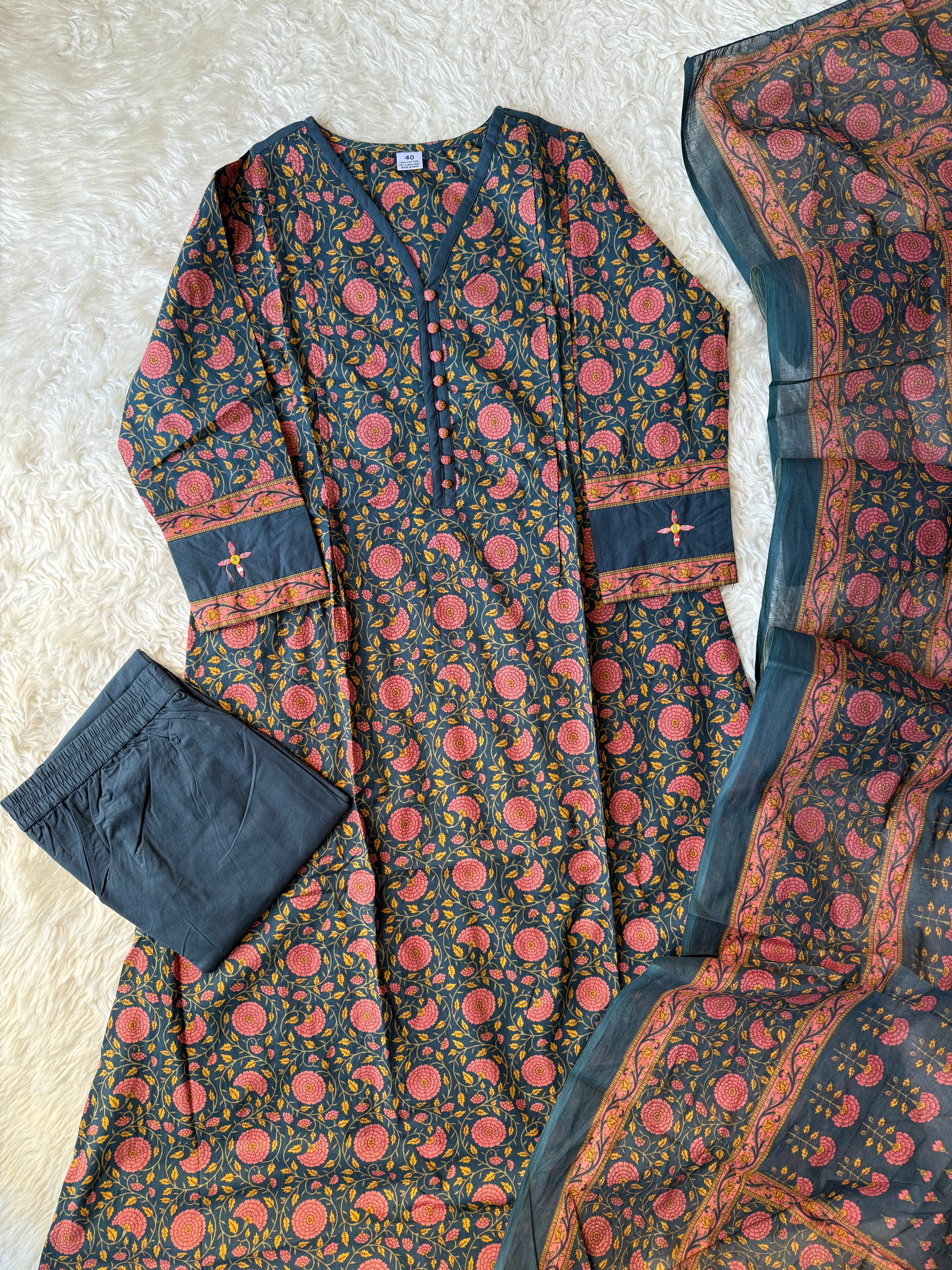 Premium Cotton Aline Kurti Plazo Dupatta Set