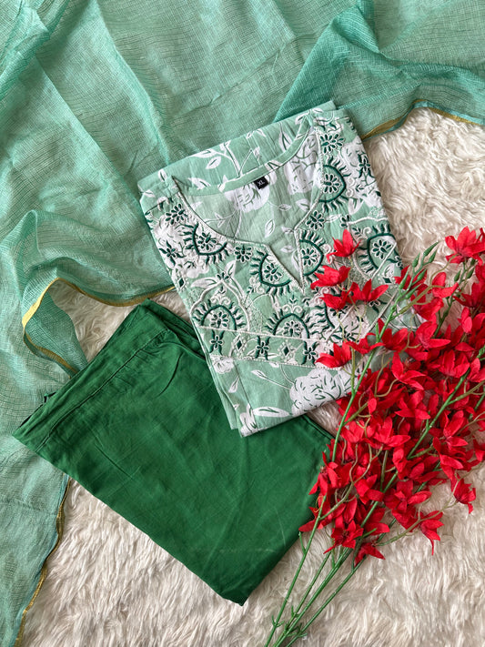 Budget Friendly Flare Kurti Pant Dupatta Set