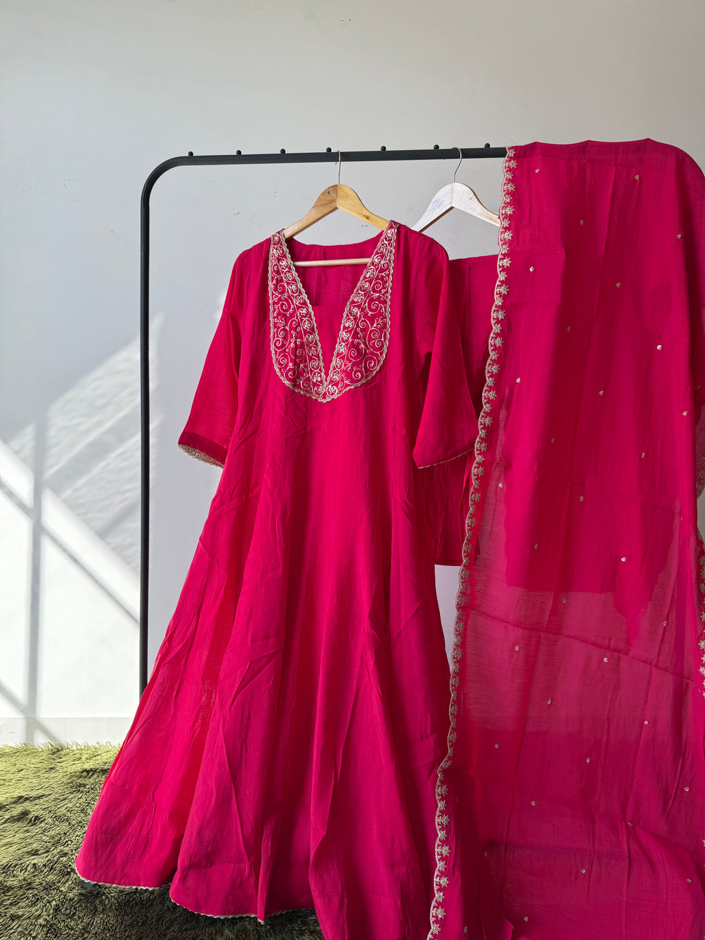 Pure Modal Chanderi Kurti Pant Dupatta Set