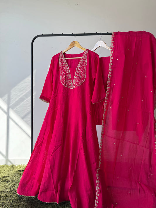 Pure Modal Chanderi Kurti Pant Dupatta Set