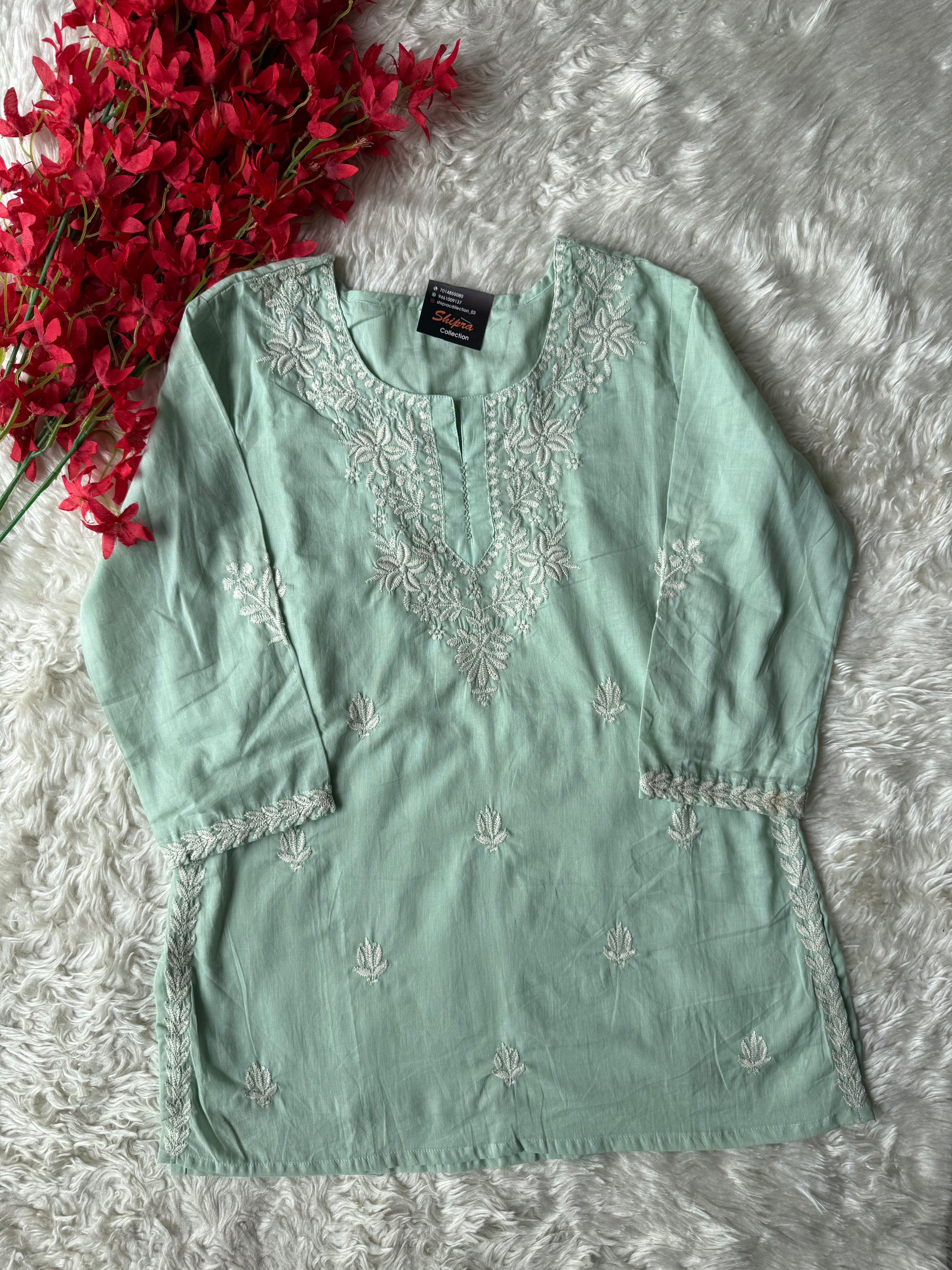 Mul Cotton Short Kurti with Lining