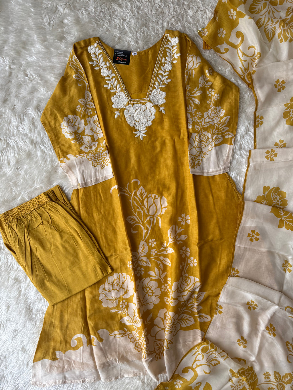 Pure Muslin Silk Kurti Pant Dupatta Set