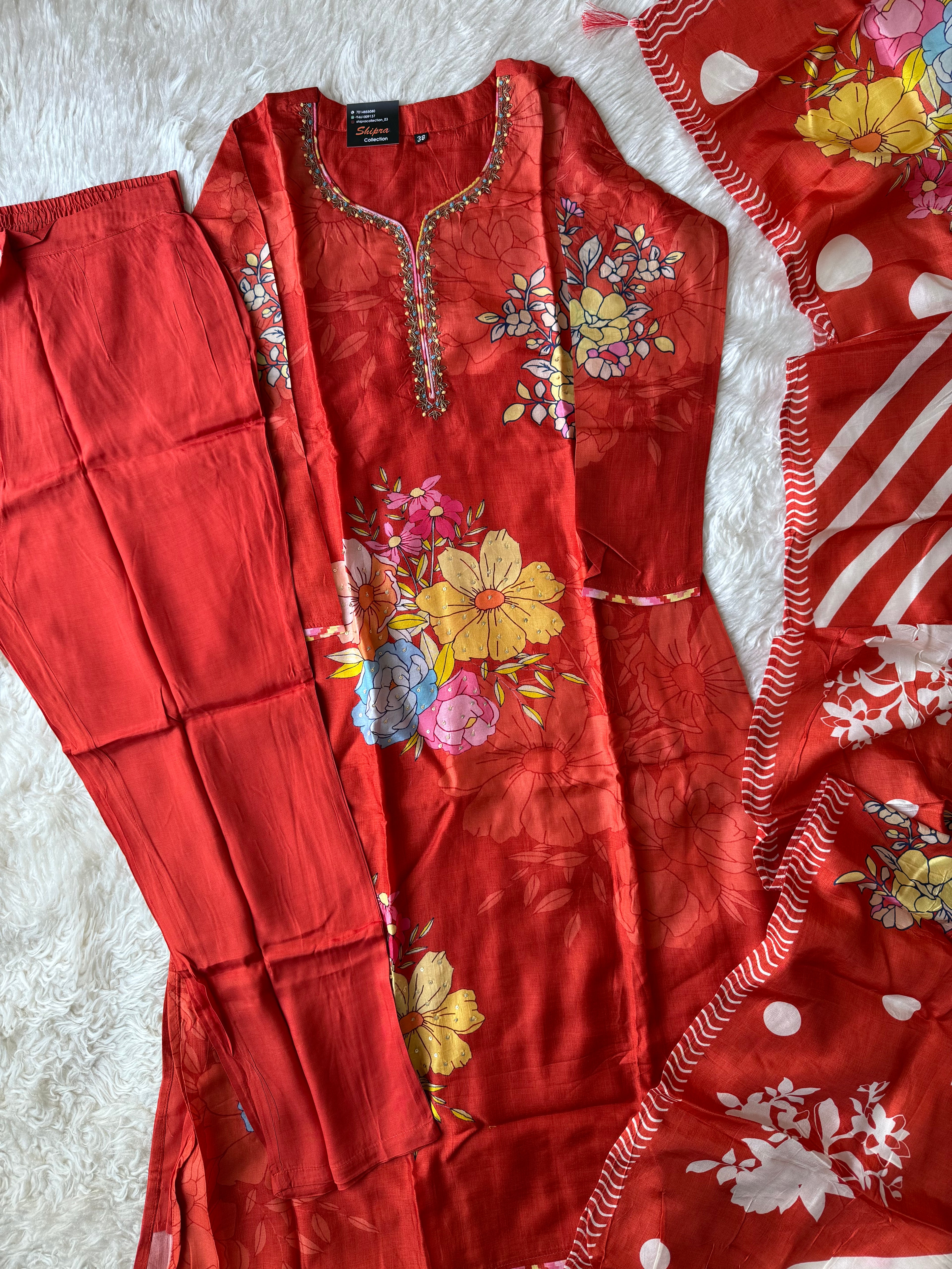 Russian Silk Kurti Pant Dupatta Set