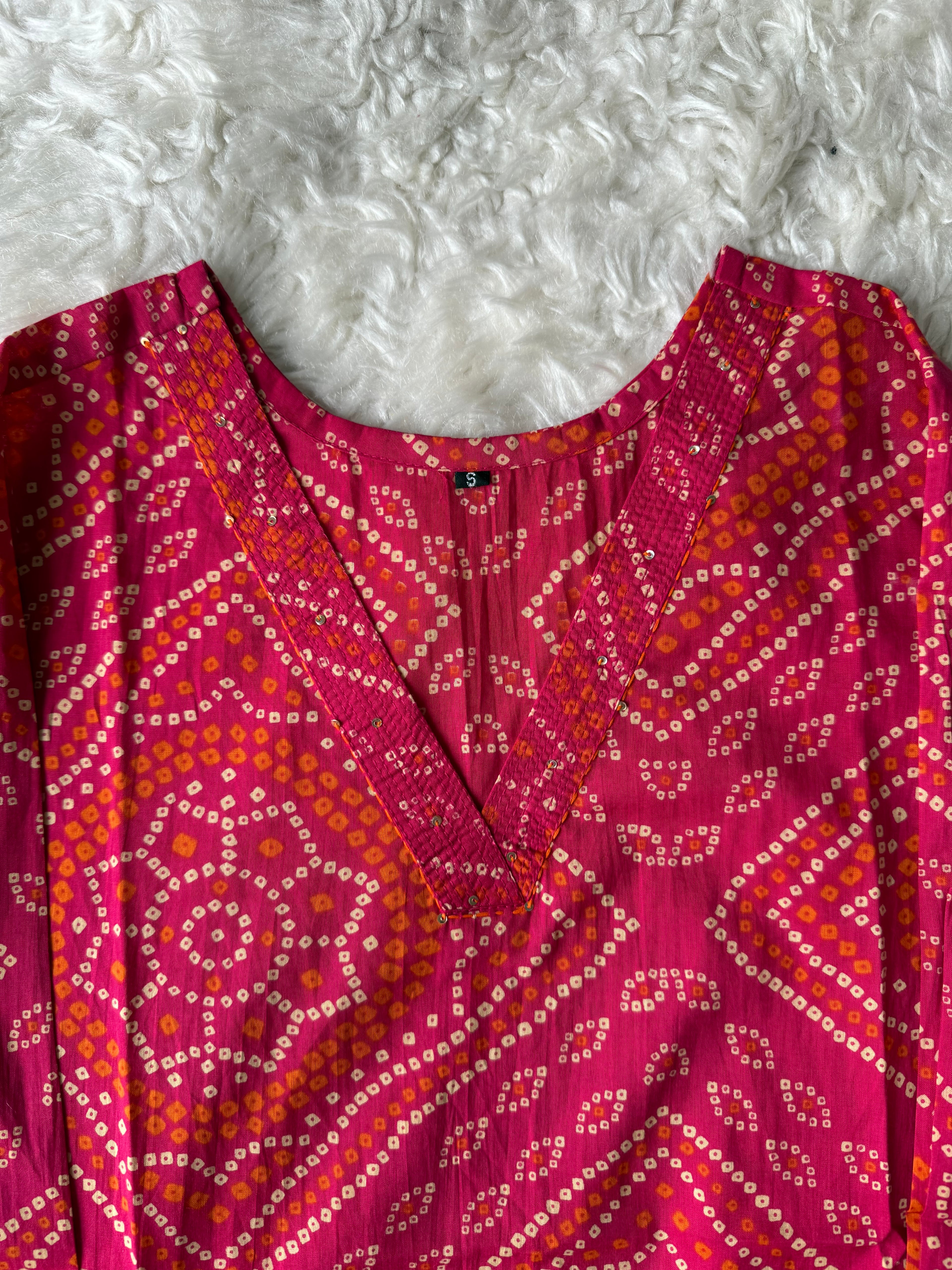 Premium Cotton Bandhej Kurti