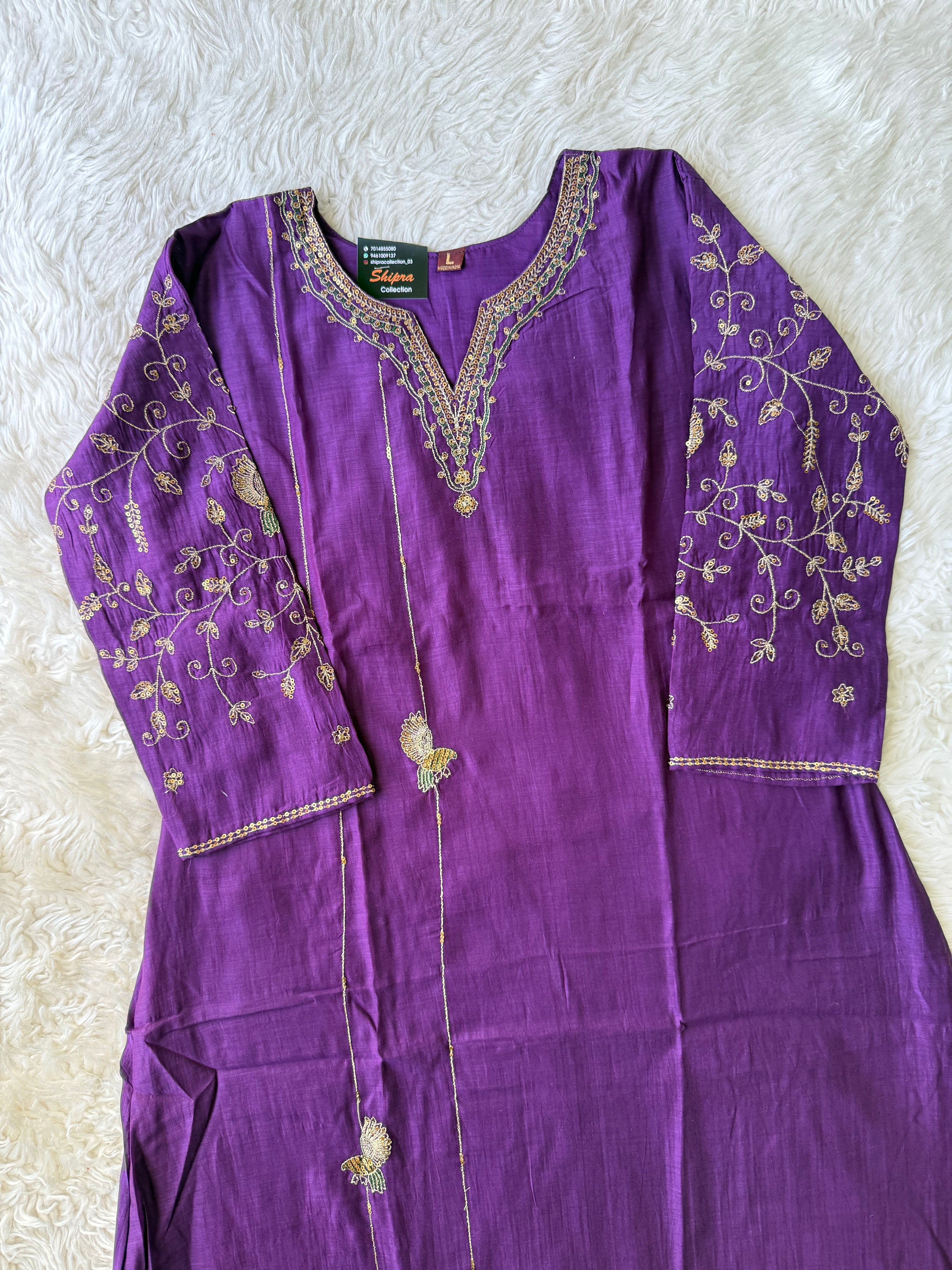 Mul Chanderi Kurti Pant Dupatta Set