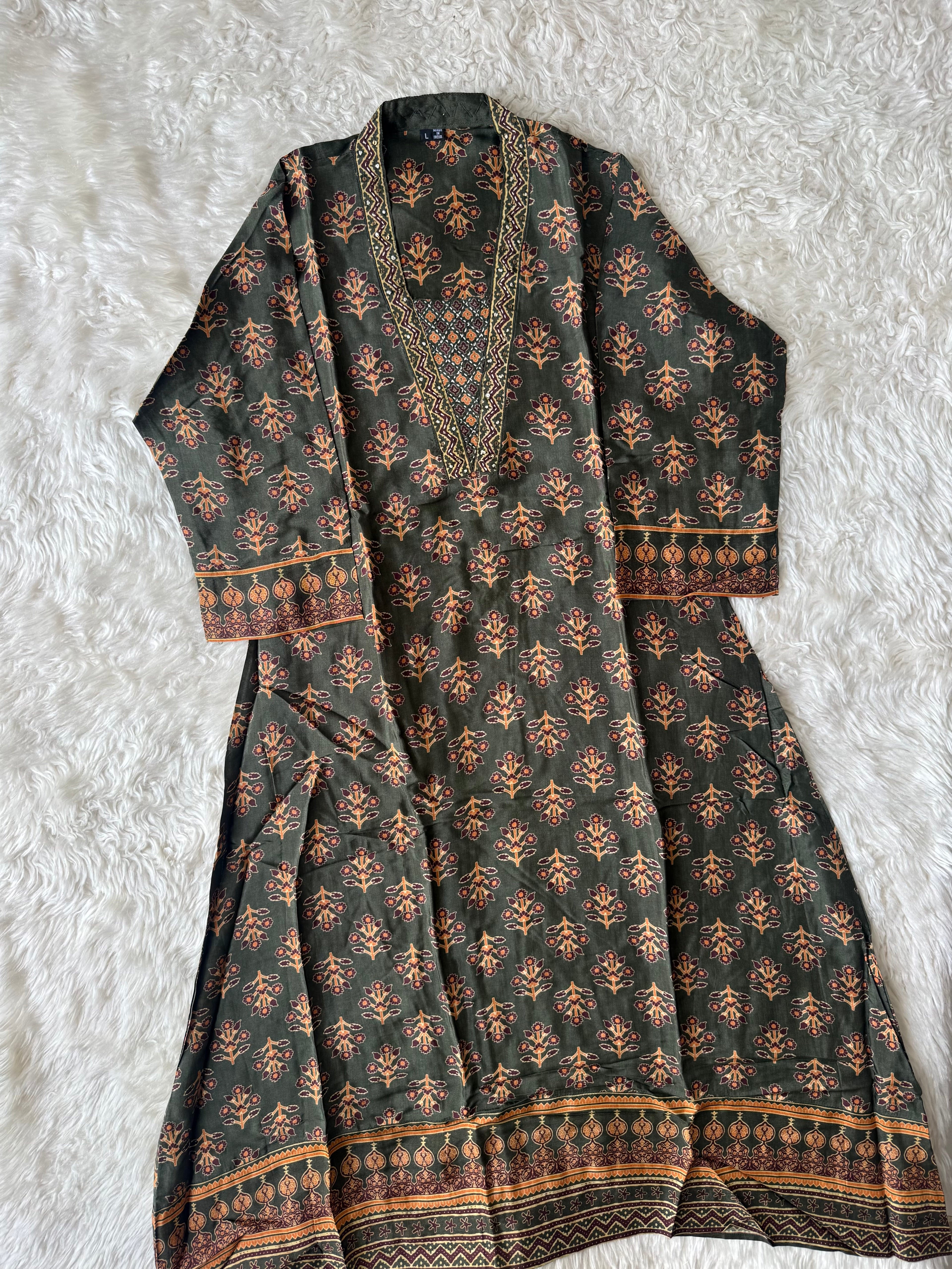 Crepe Silk Kurti Afghani Pant Dupatta Set