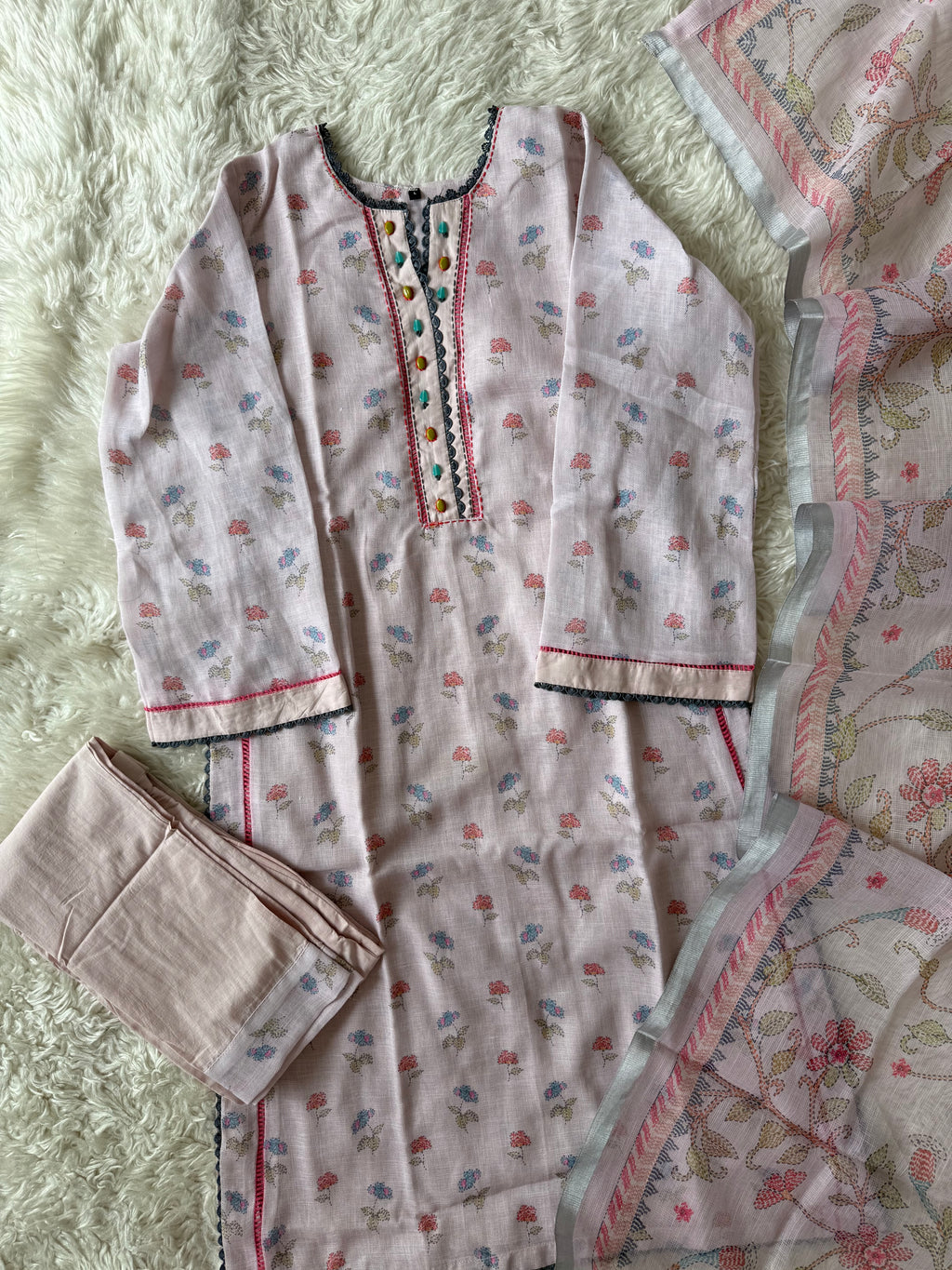 Linen Kurti Pant Dupatta Set