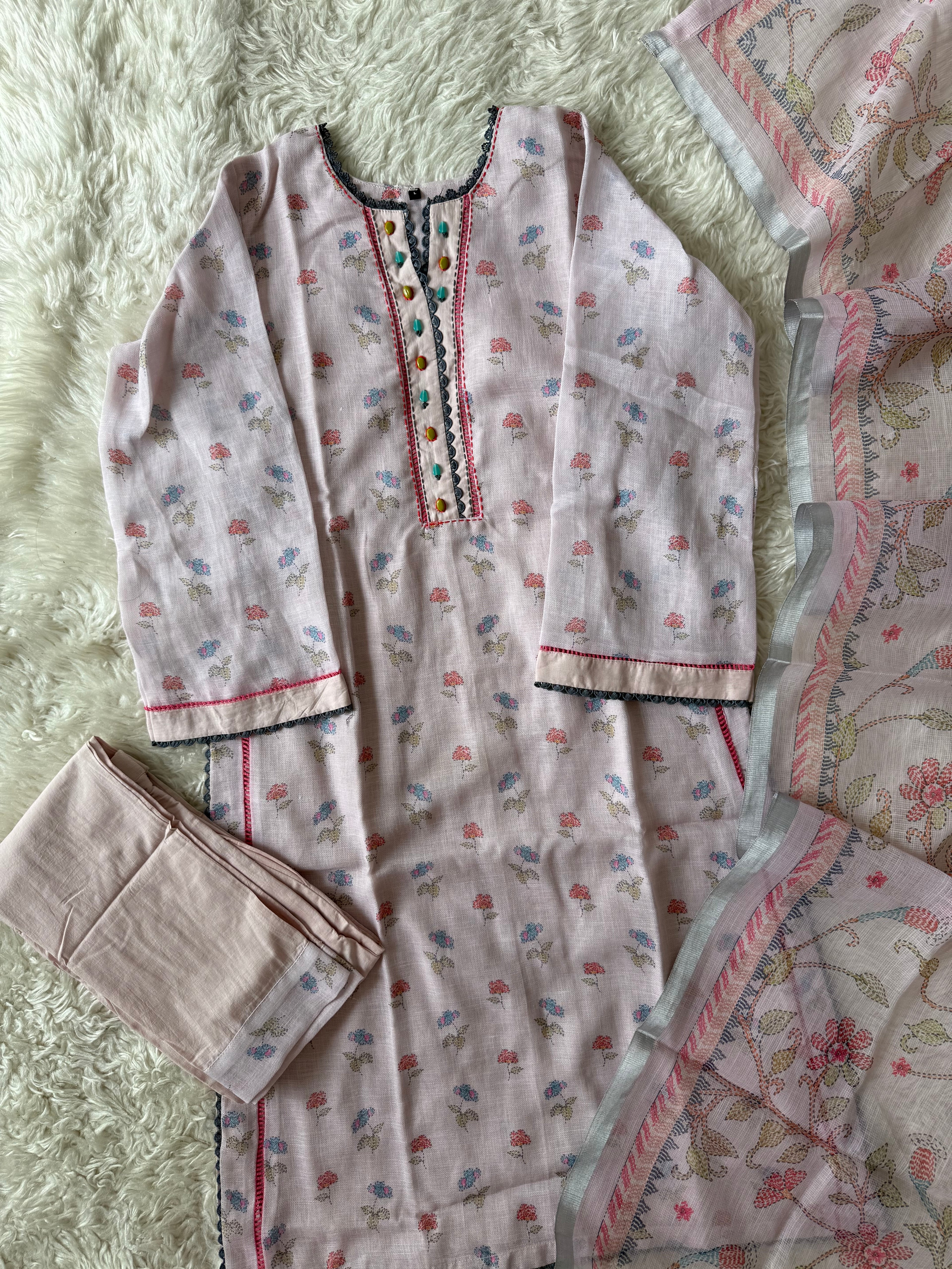 Linen Kurti Pant Dupatta Set