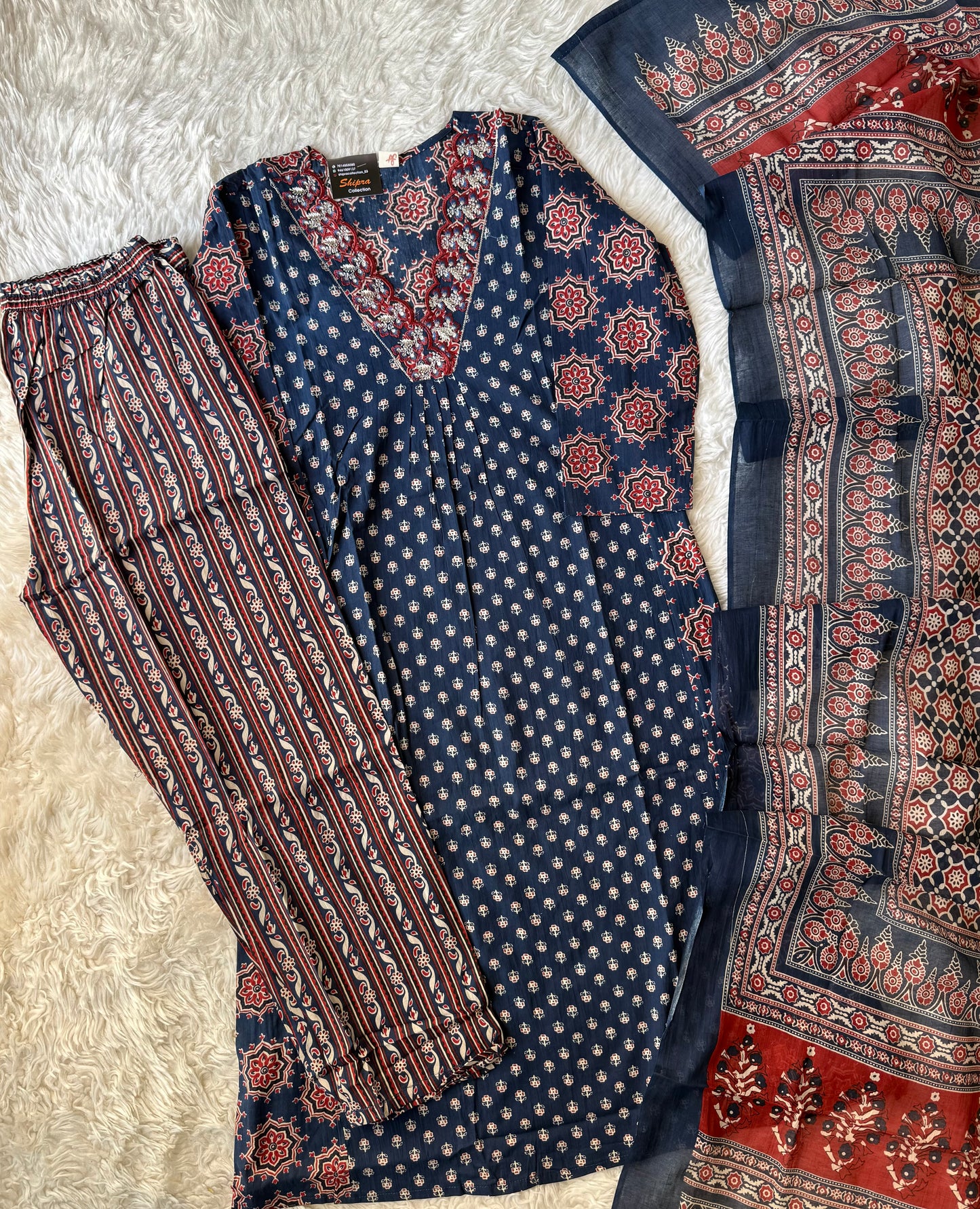 Pure Cotton Kurti Pant Dupatta Set