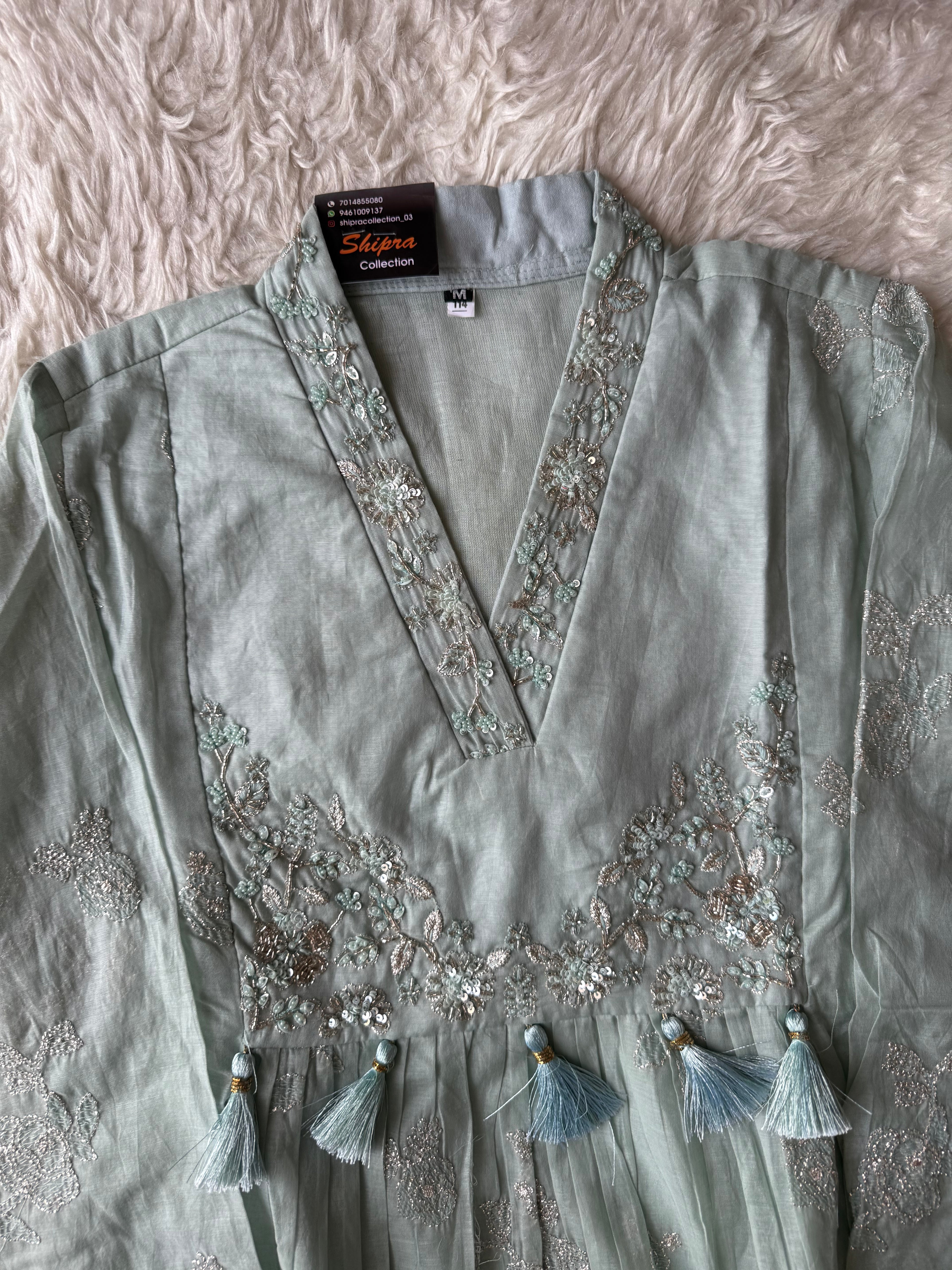 Pure Mul Chanderi Kurti Pant Dupatta Set
