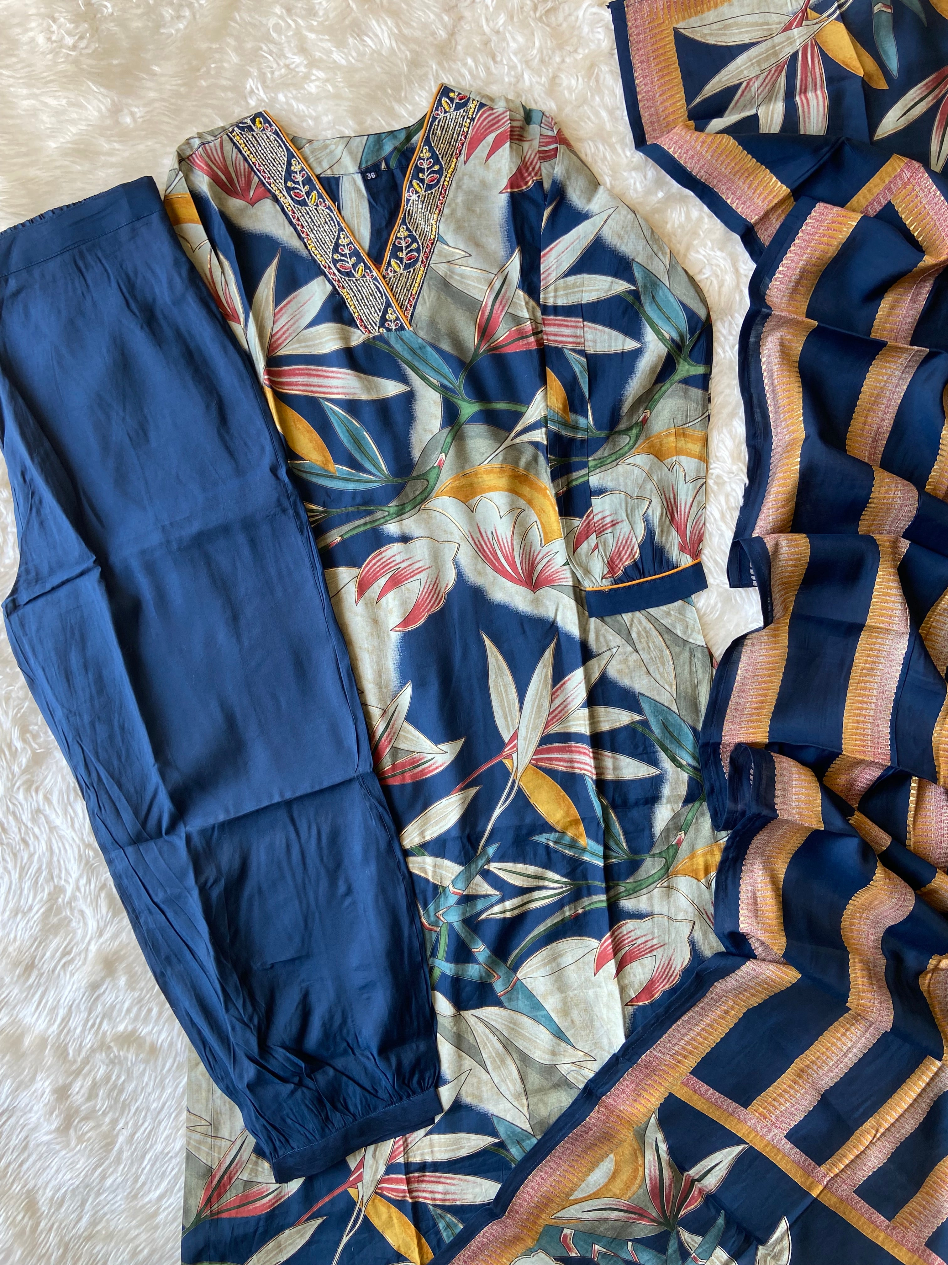 Muslin Silk Kurti Afghani Pant Dupatta Set