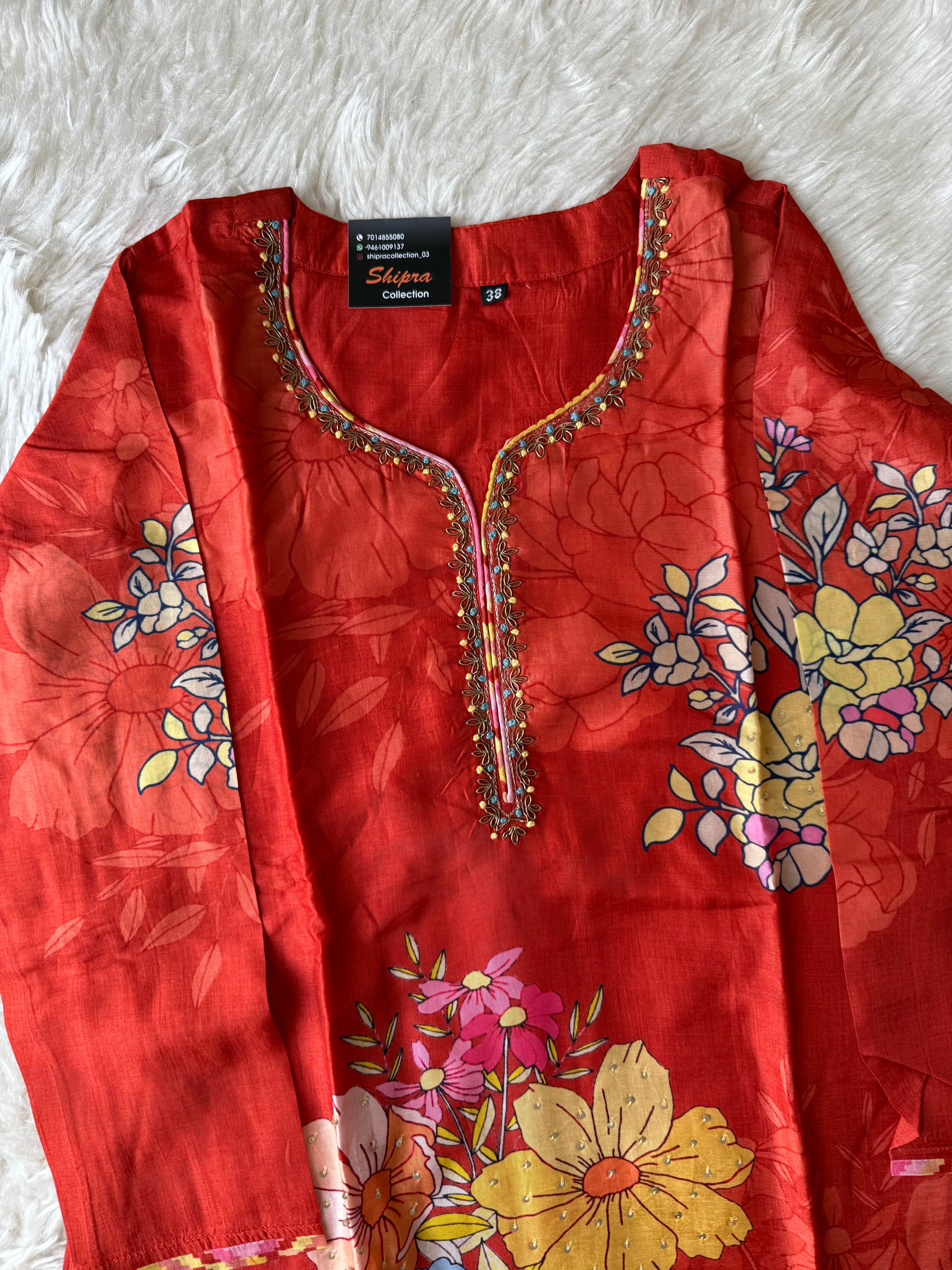 Russian Silk Kurti Pant Dupatta Set