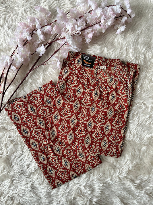 Pure Cotton Sleeveless Kurti Pant Set