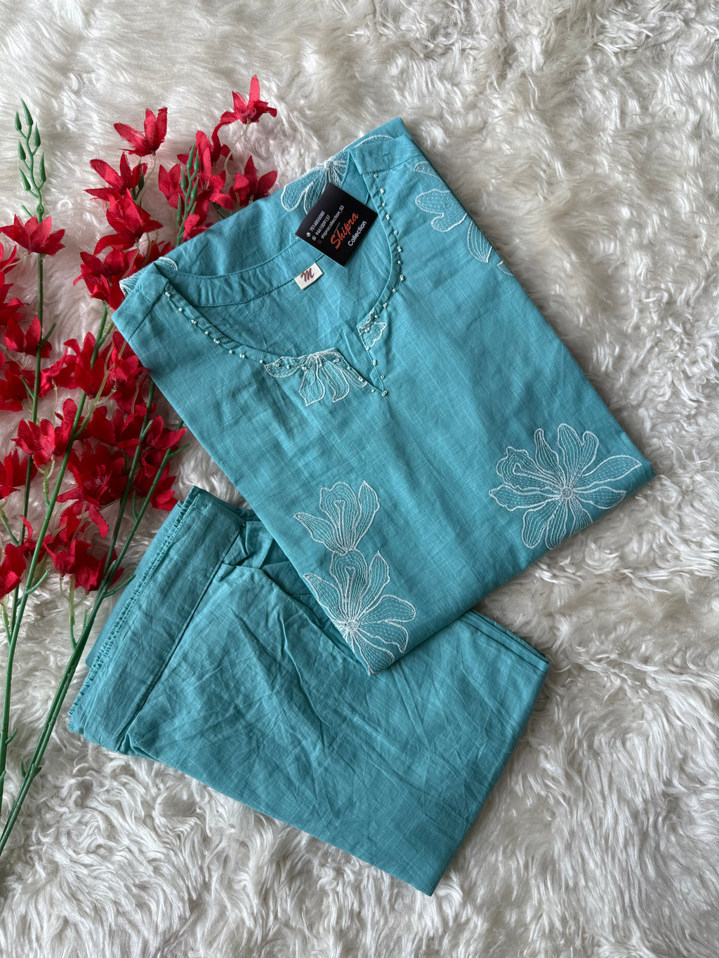 Slub Cotton Kurti Pant Set
