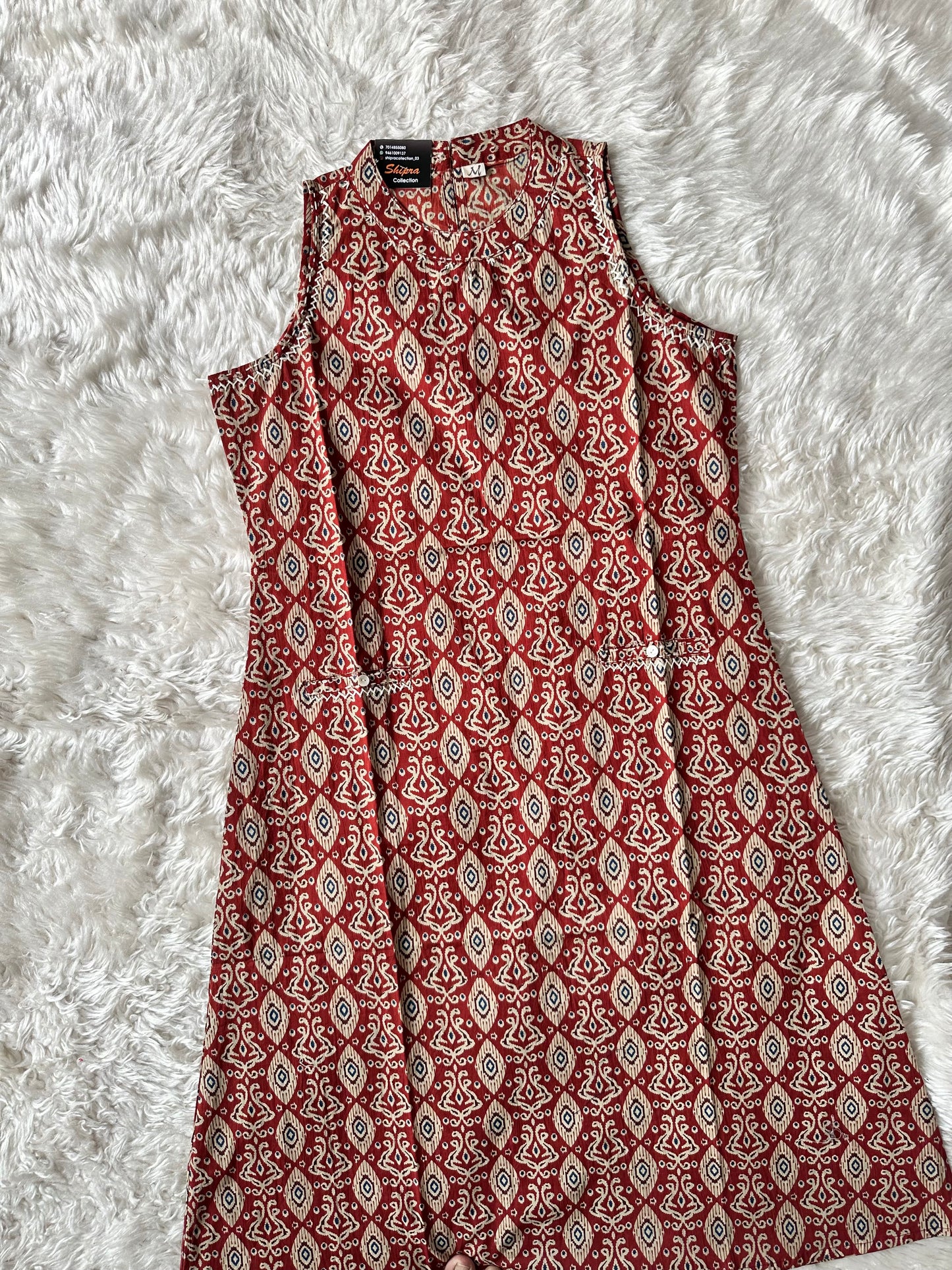 Pure Cotton Sleeveless Kurti Pant Set